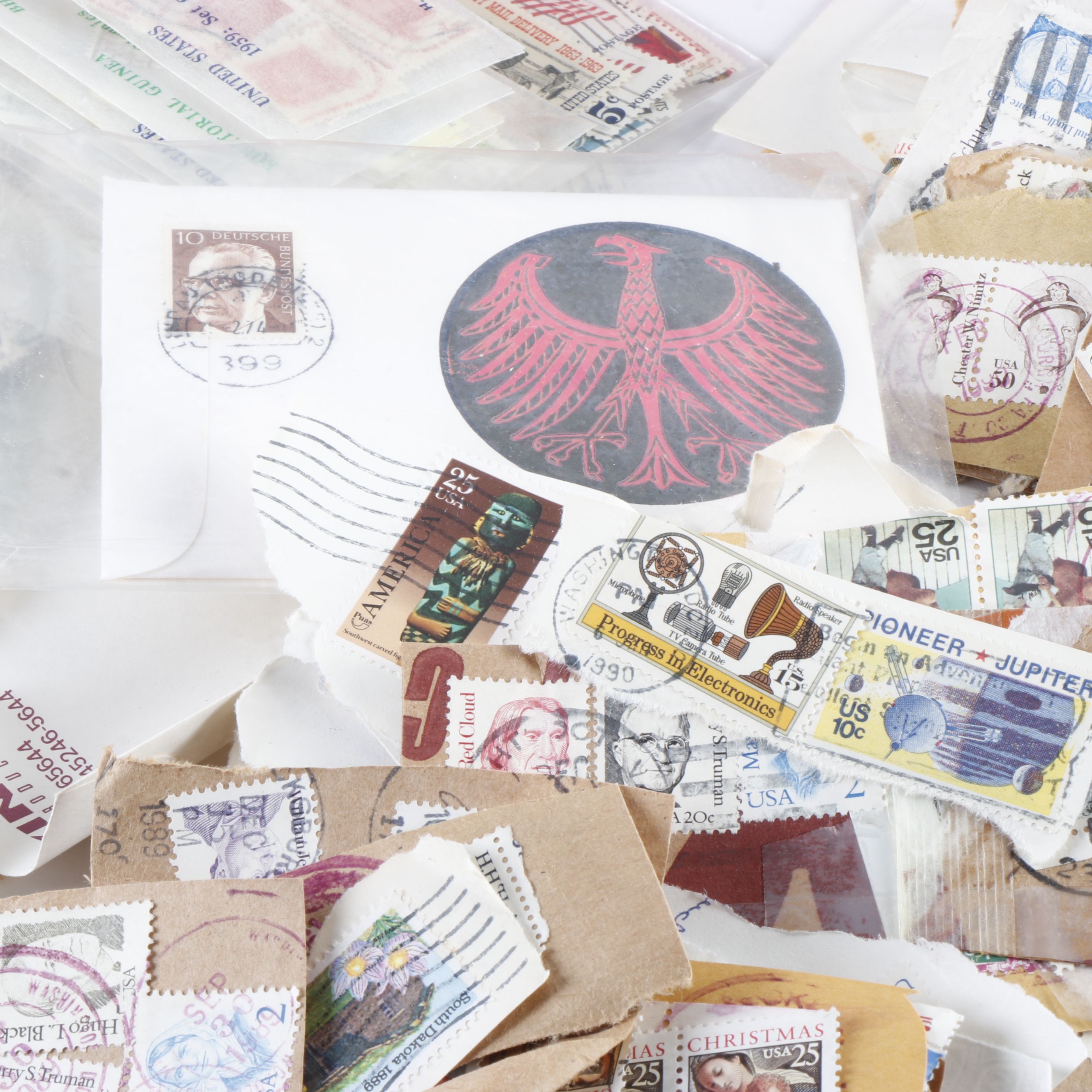 Collection of Used and Unused U.S. and World Stamps With Six Old Stamp Albums