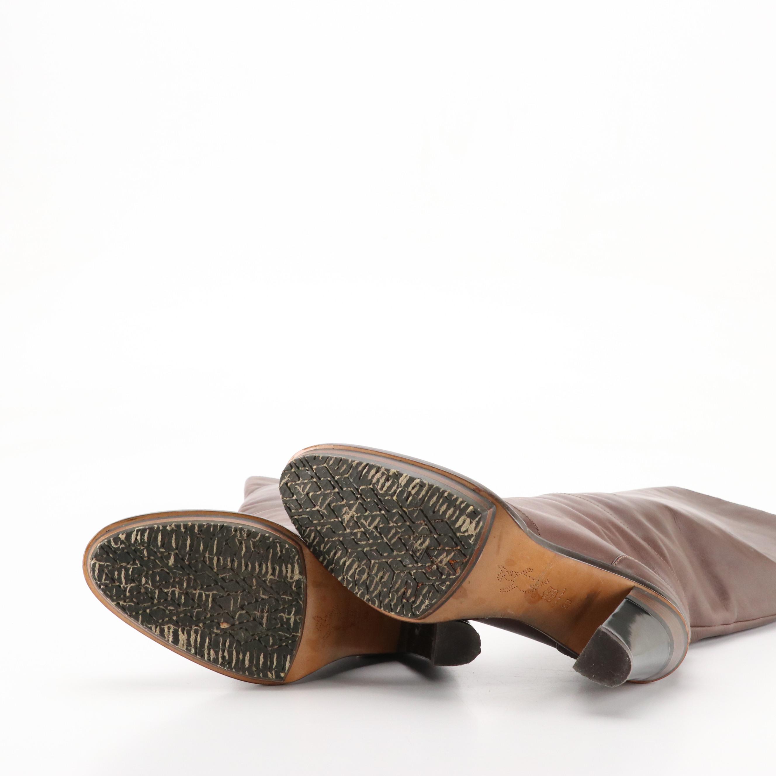 Marni Brown Leather Platform Knee-High Boots