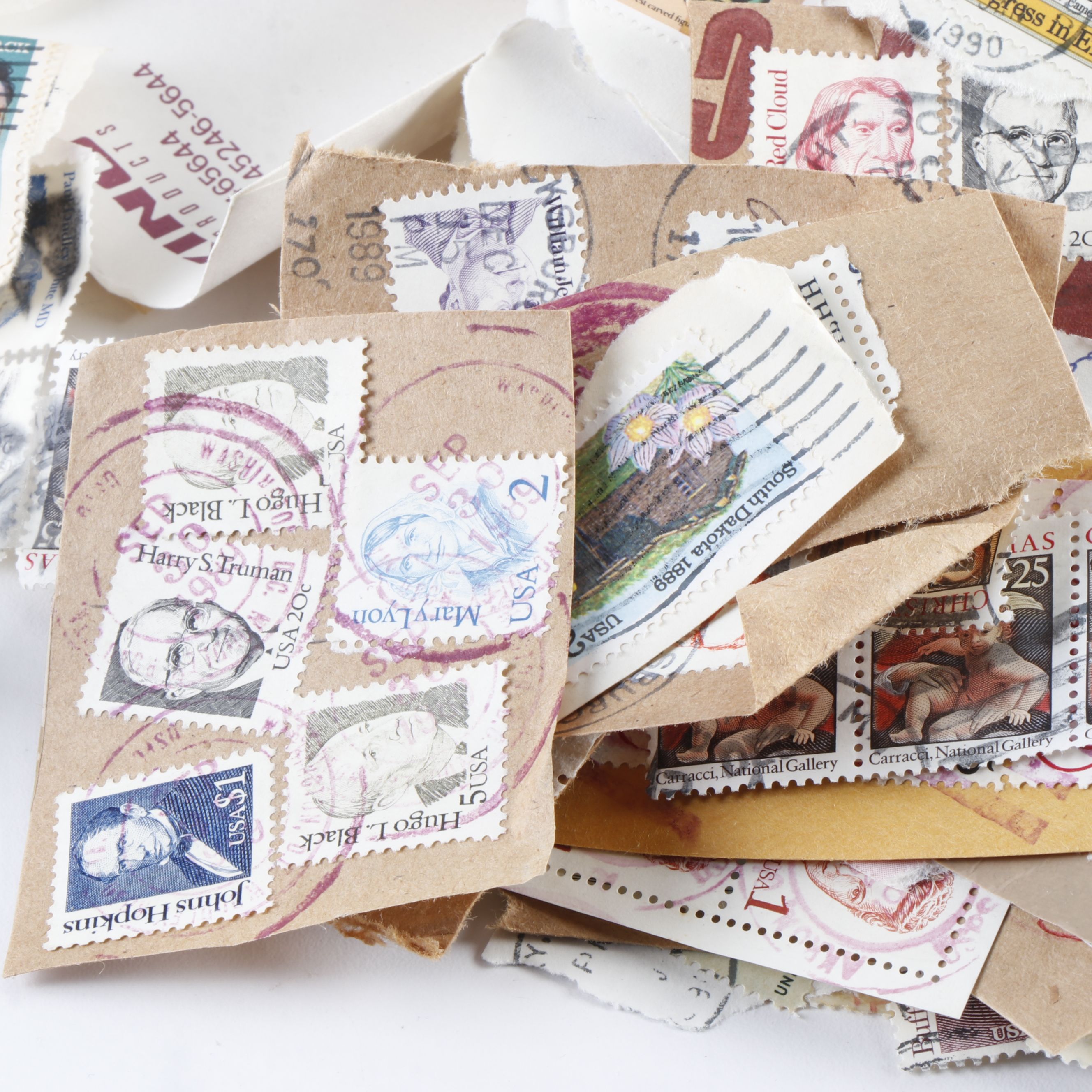 Collection of Used and Unused U.S. and World Stamps With Six Old Stamp Albums