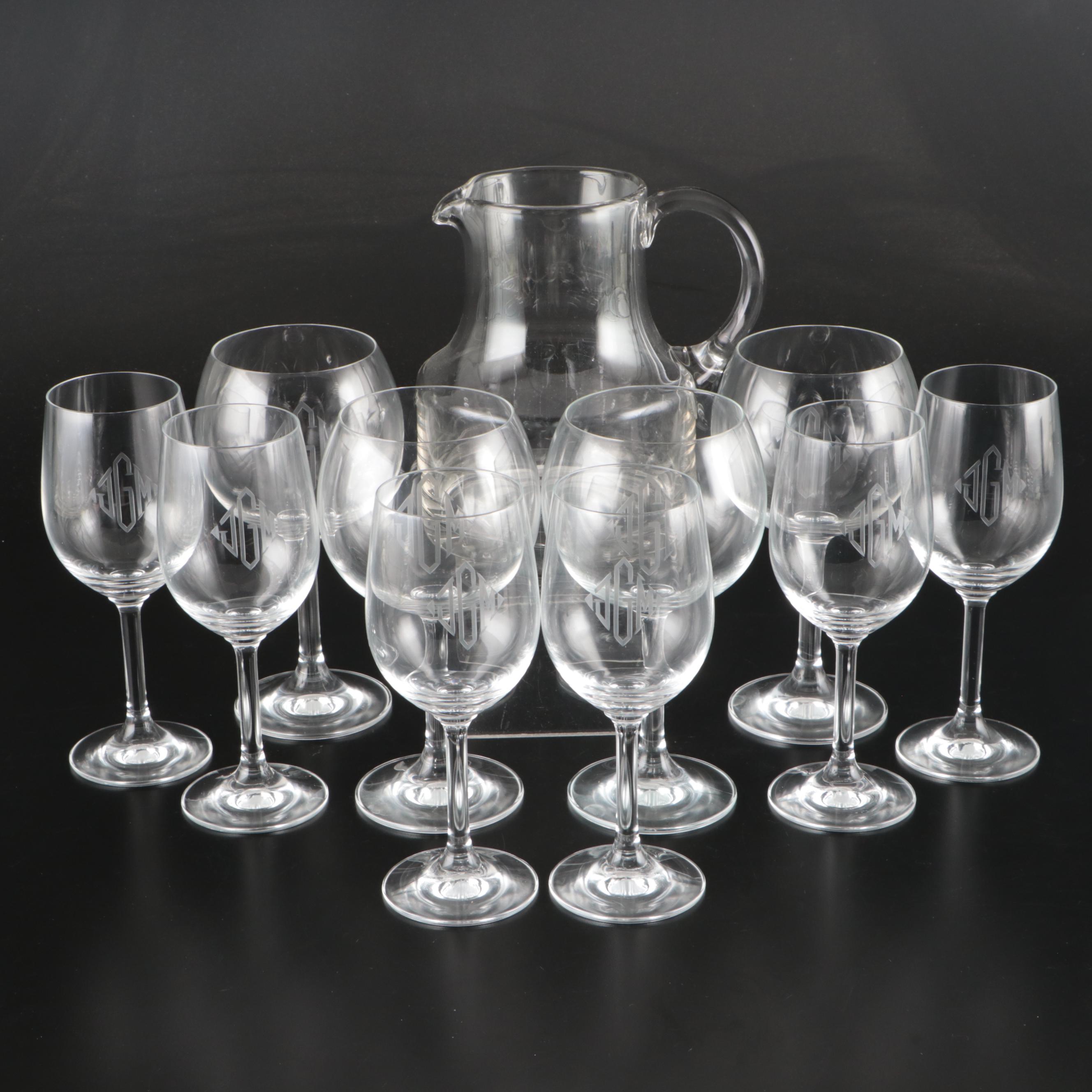 Schott Zwiesel and Other Wine Glasses with Glass Pitcher