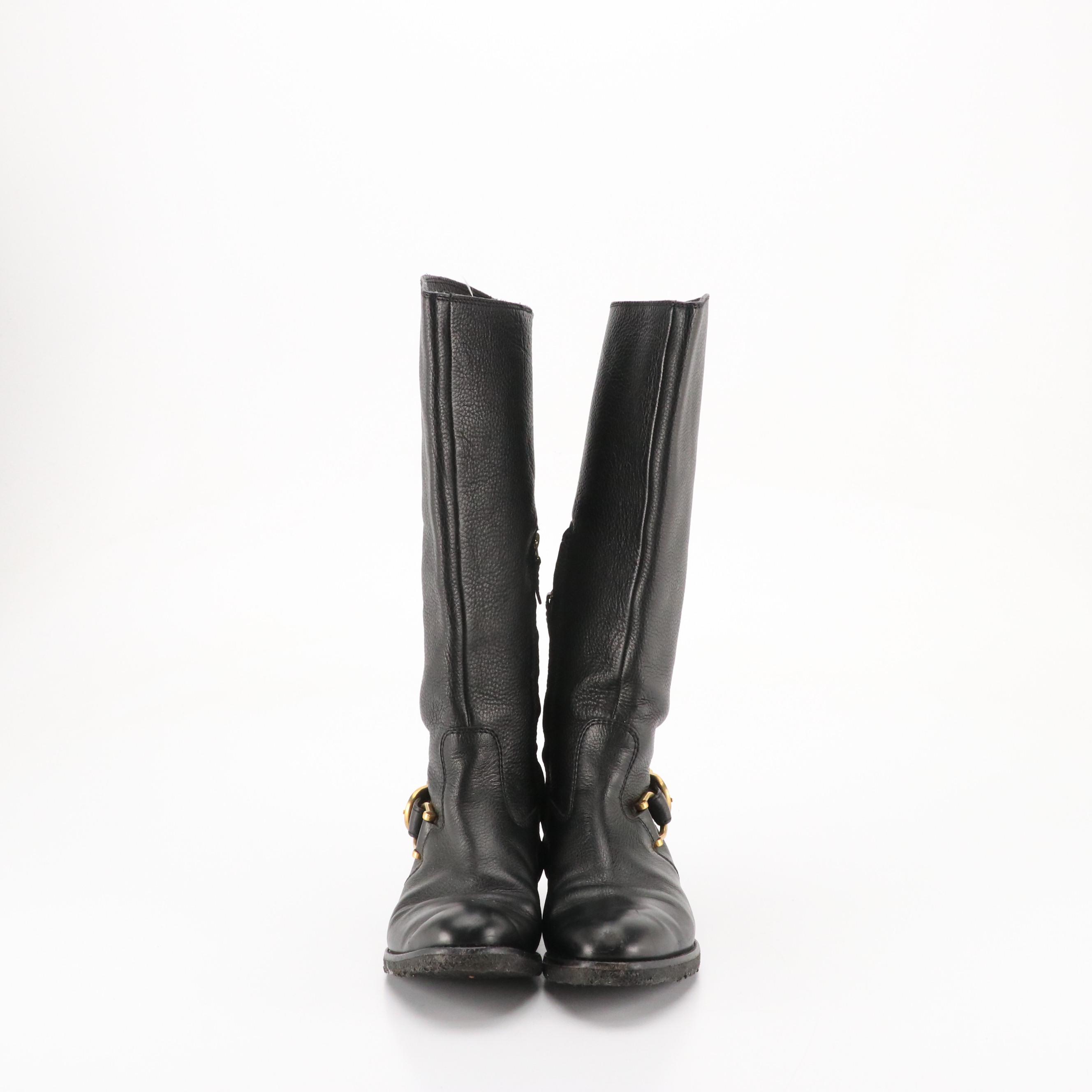 Burberry Black Grain Leather Knee-High Riding Boots