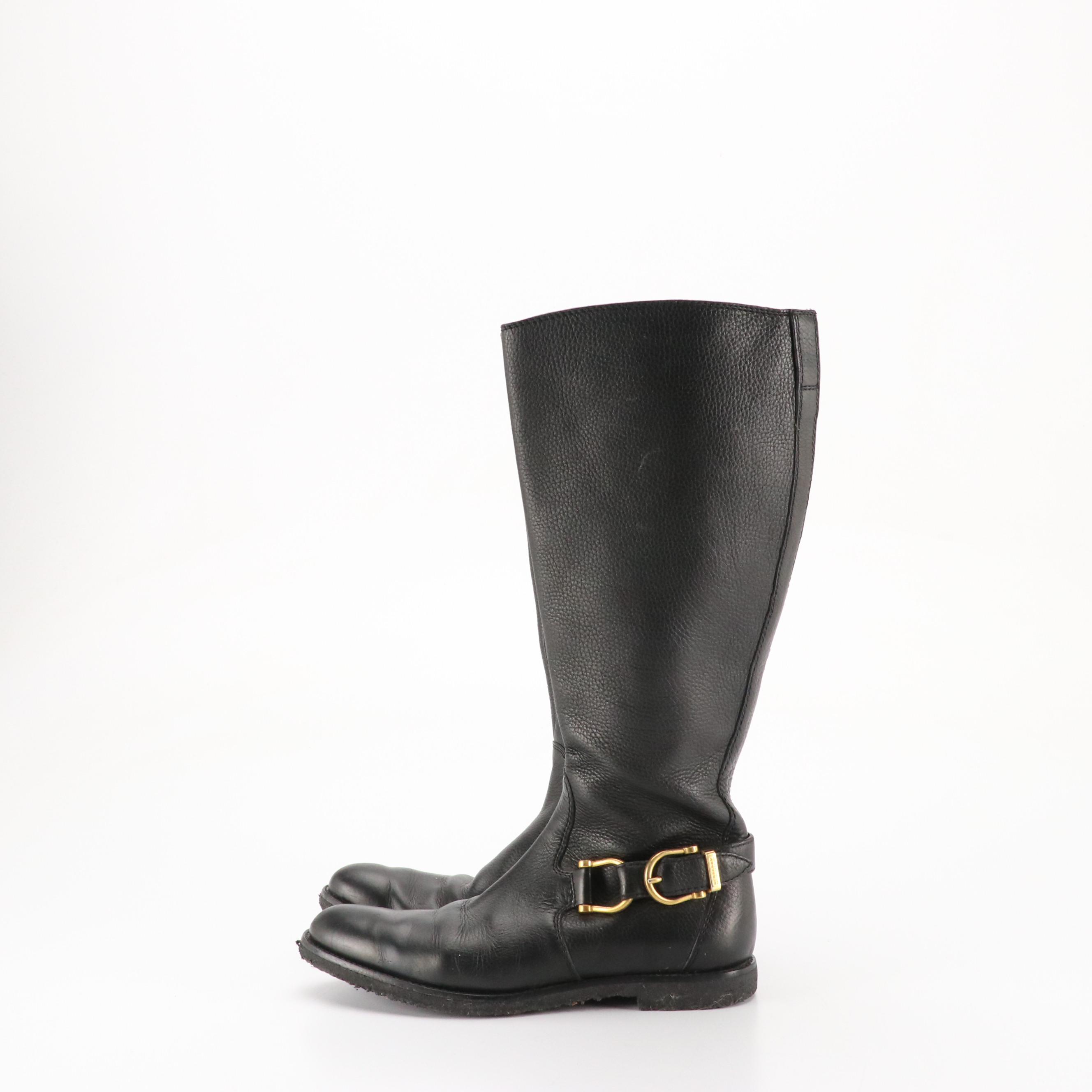 Burberry Black Grain Leather Knee-High Riding Boots