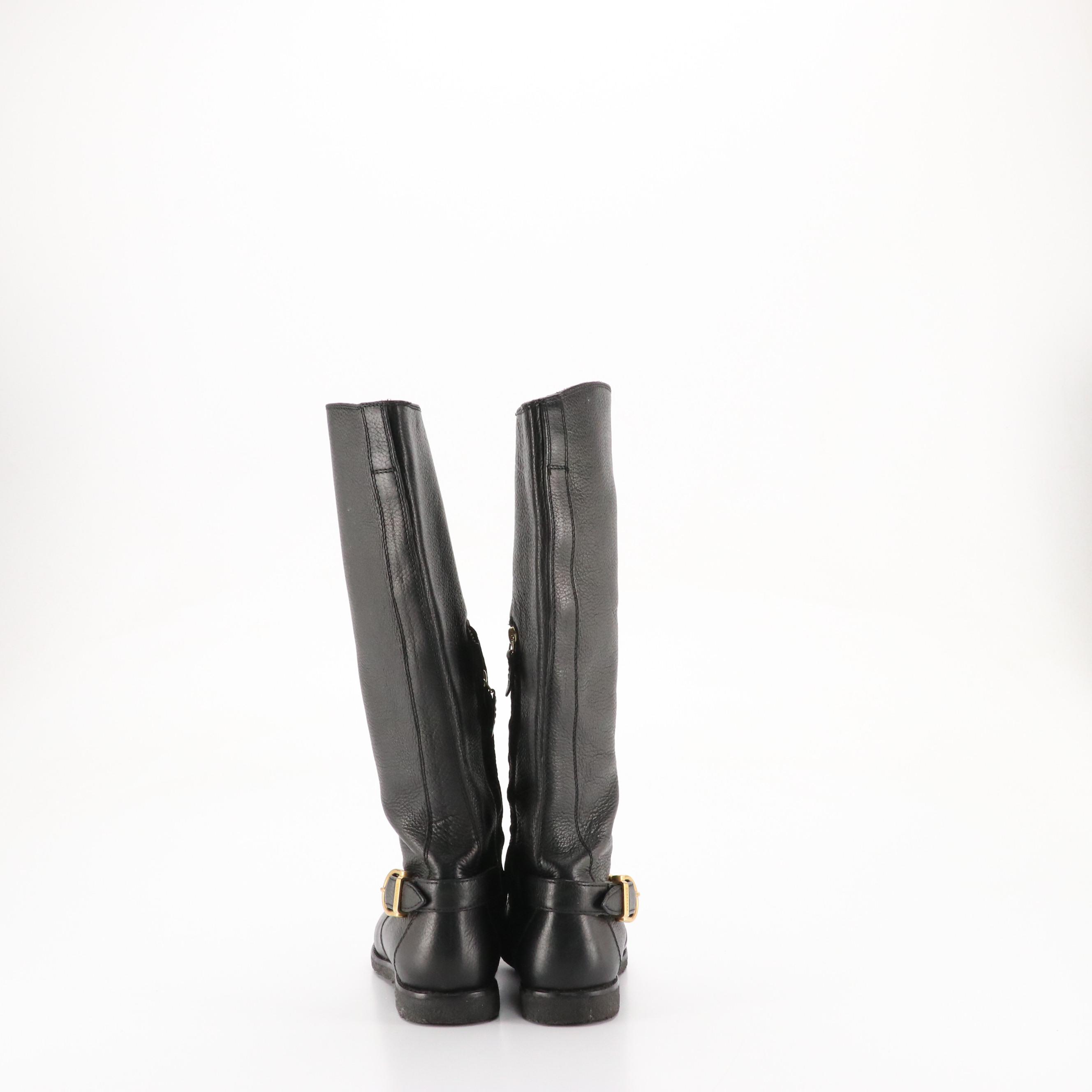 Burberry Black Grain Leather Knee-High Riding Boots