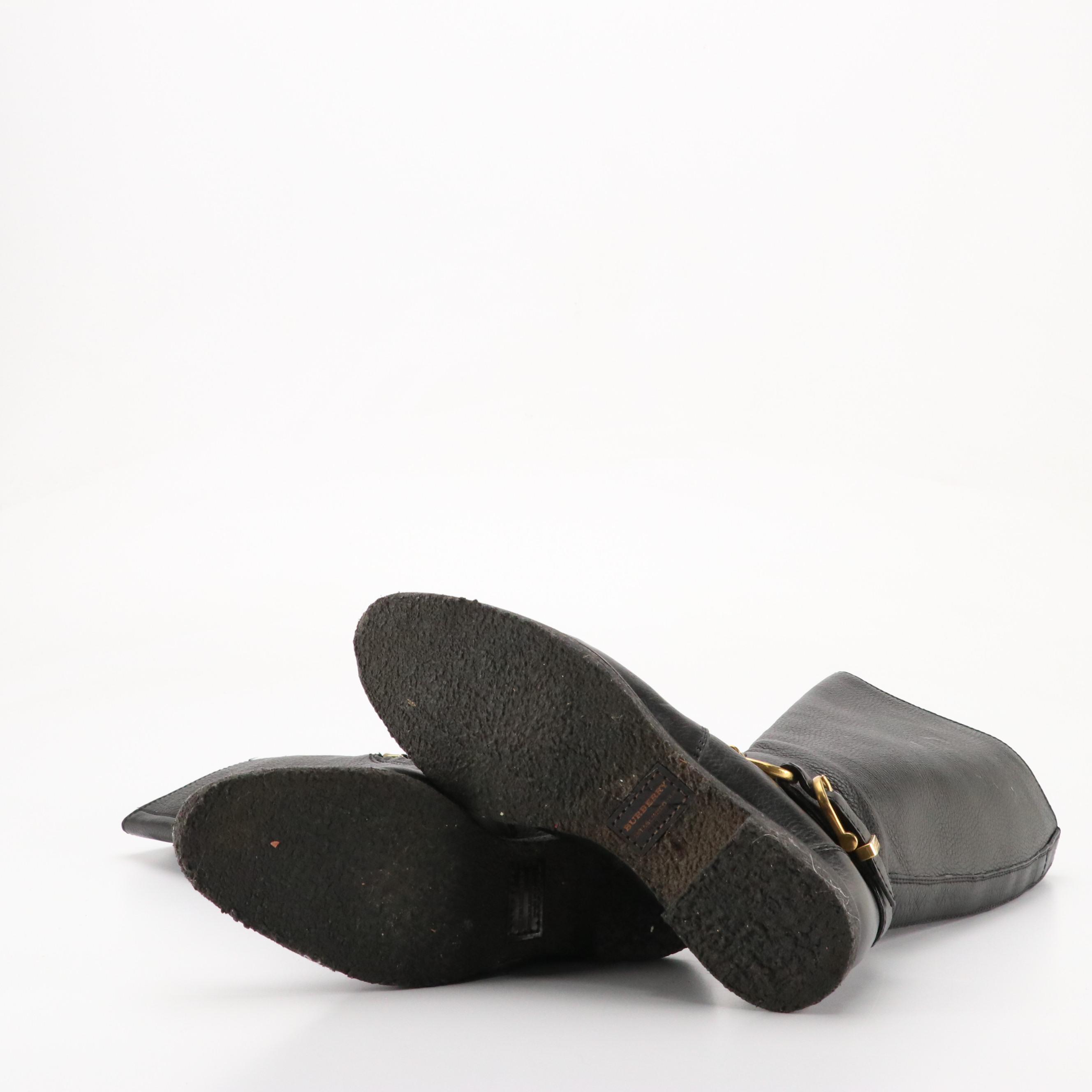 Burberry Black Grain Leather Knee-High Riding Boots