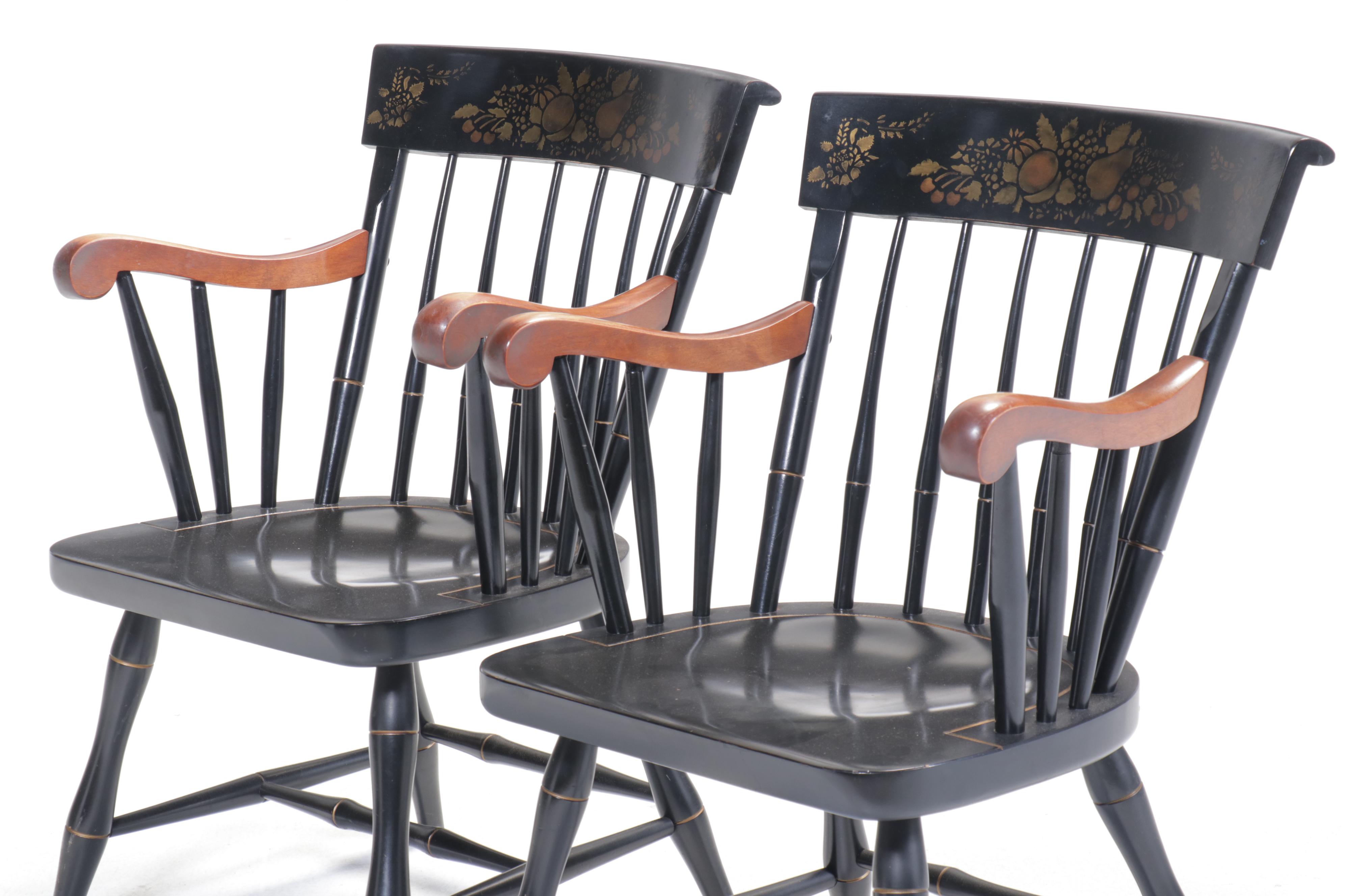 Pair of Nichols & Stone Hitchcock Style Stencil-Decorated Armchairs