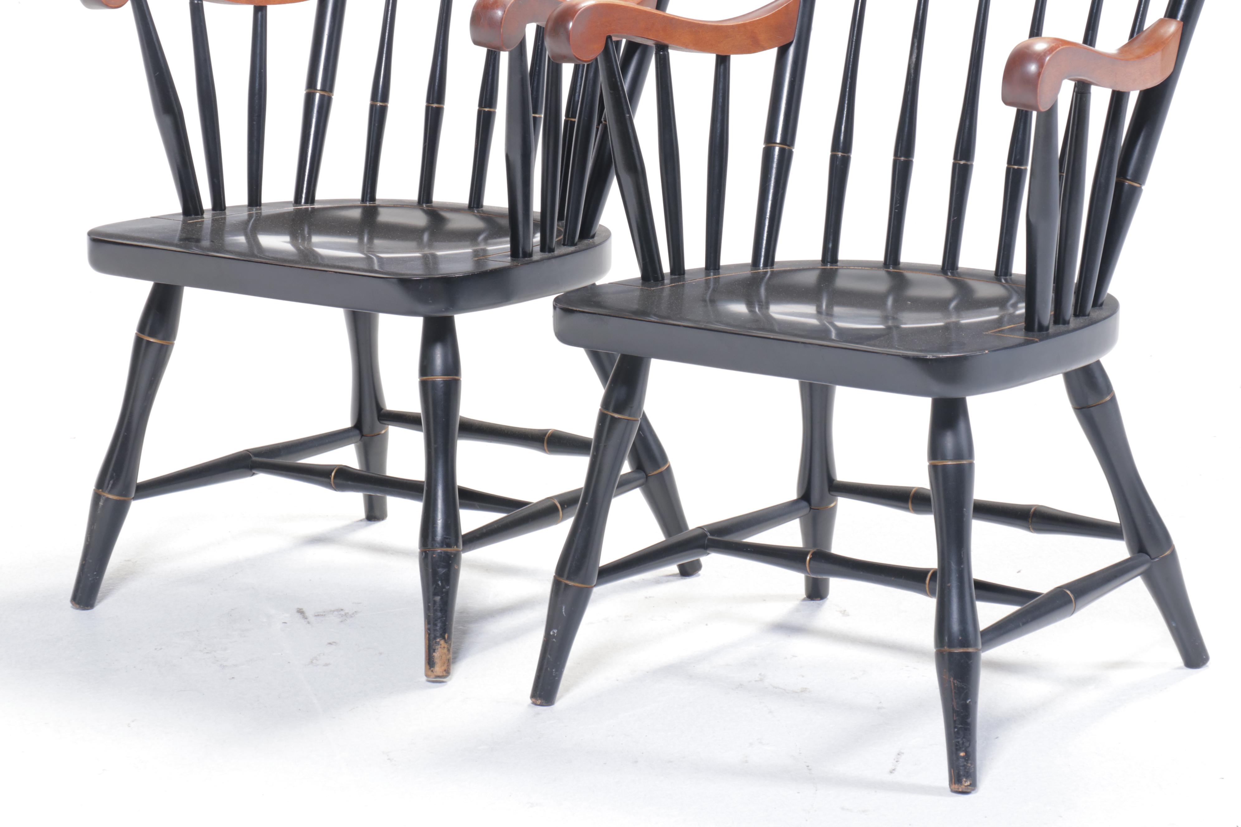 Pair of Nichols & Stone Hitchcock Style Stencil-Decorated Armchairs