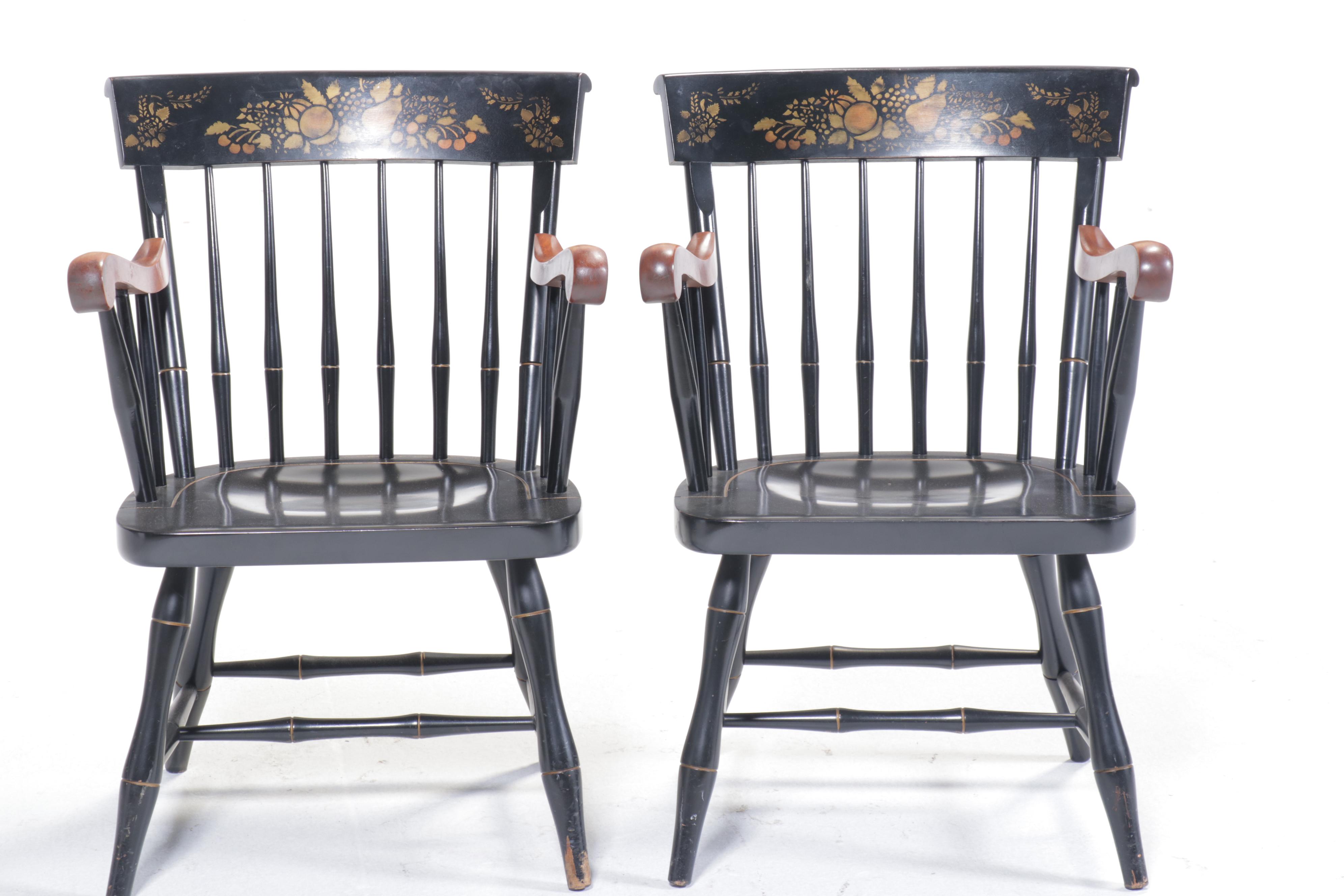 Pair of Nichols & Stone Hitchcock Style Stencil-Decorated Armchairs