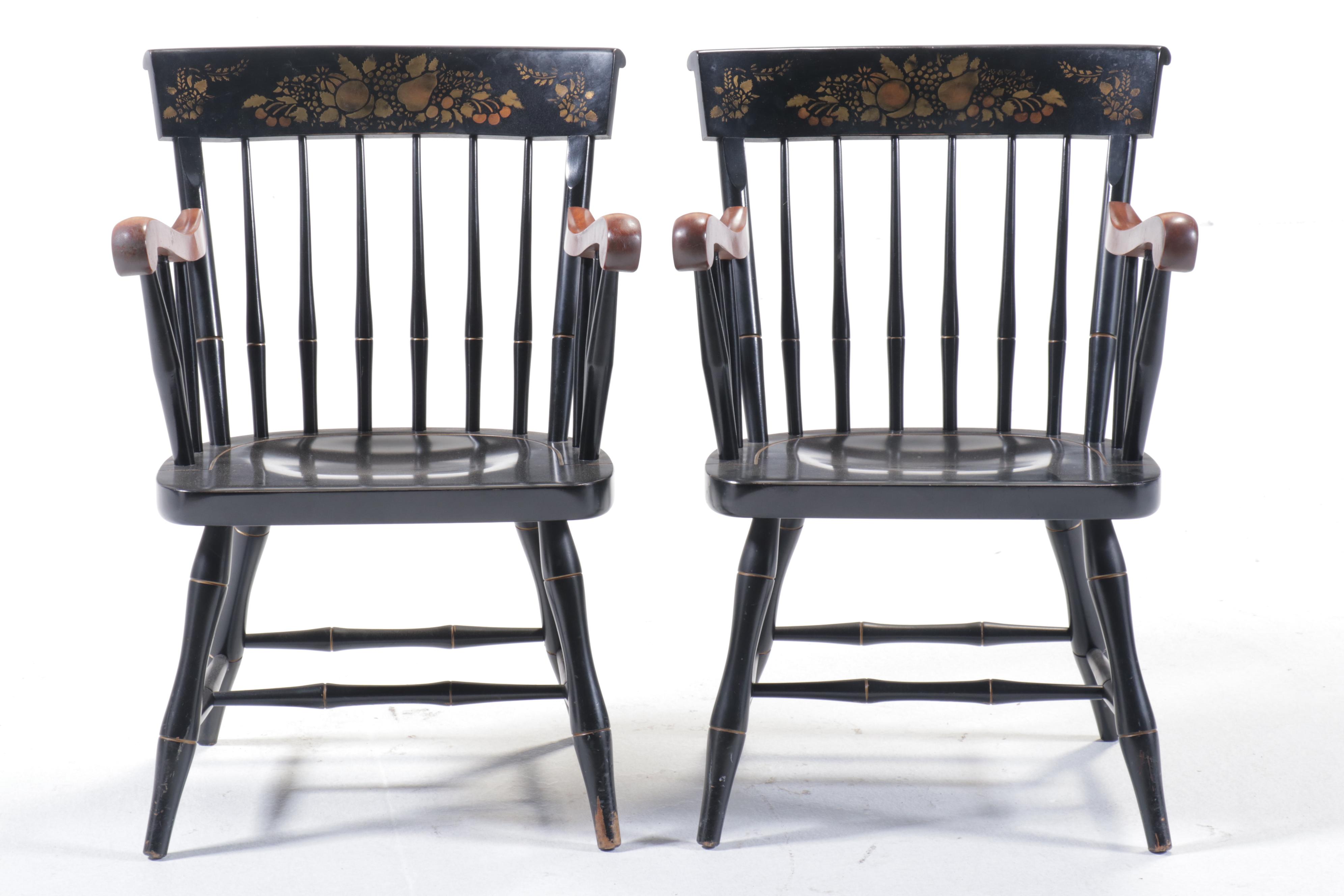 Pair of Nichols & Stone Hitchcock Style Stencil-Decorated Armchairs