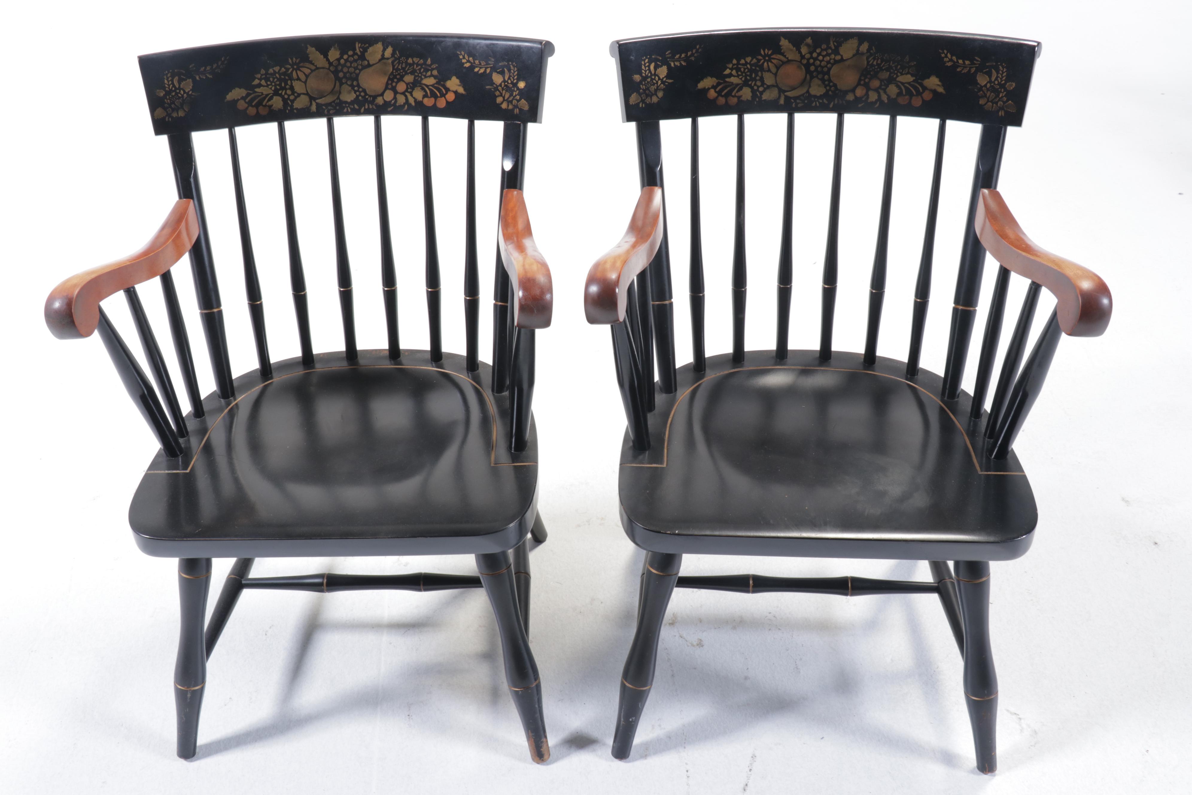 Pair of Nichols & Stone Hitchcock Style Stencil-Decorated Armchairs