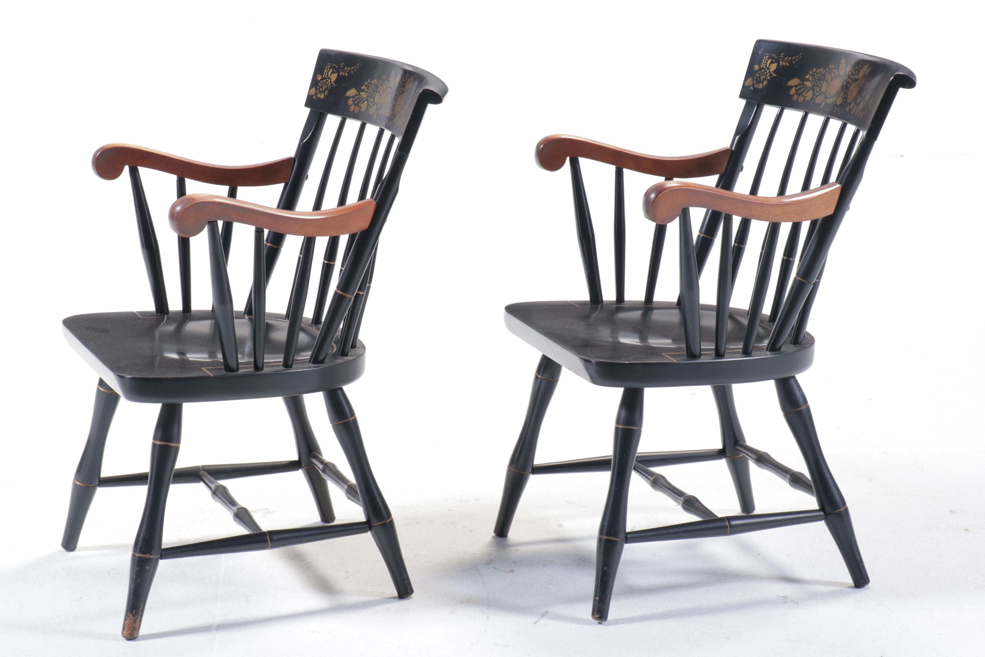 Pair of Nichols & Stone Hitchcock Style Stencil-Decorated Armchairs