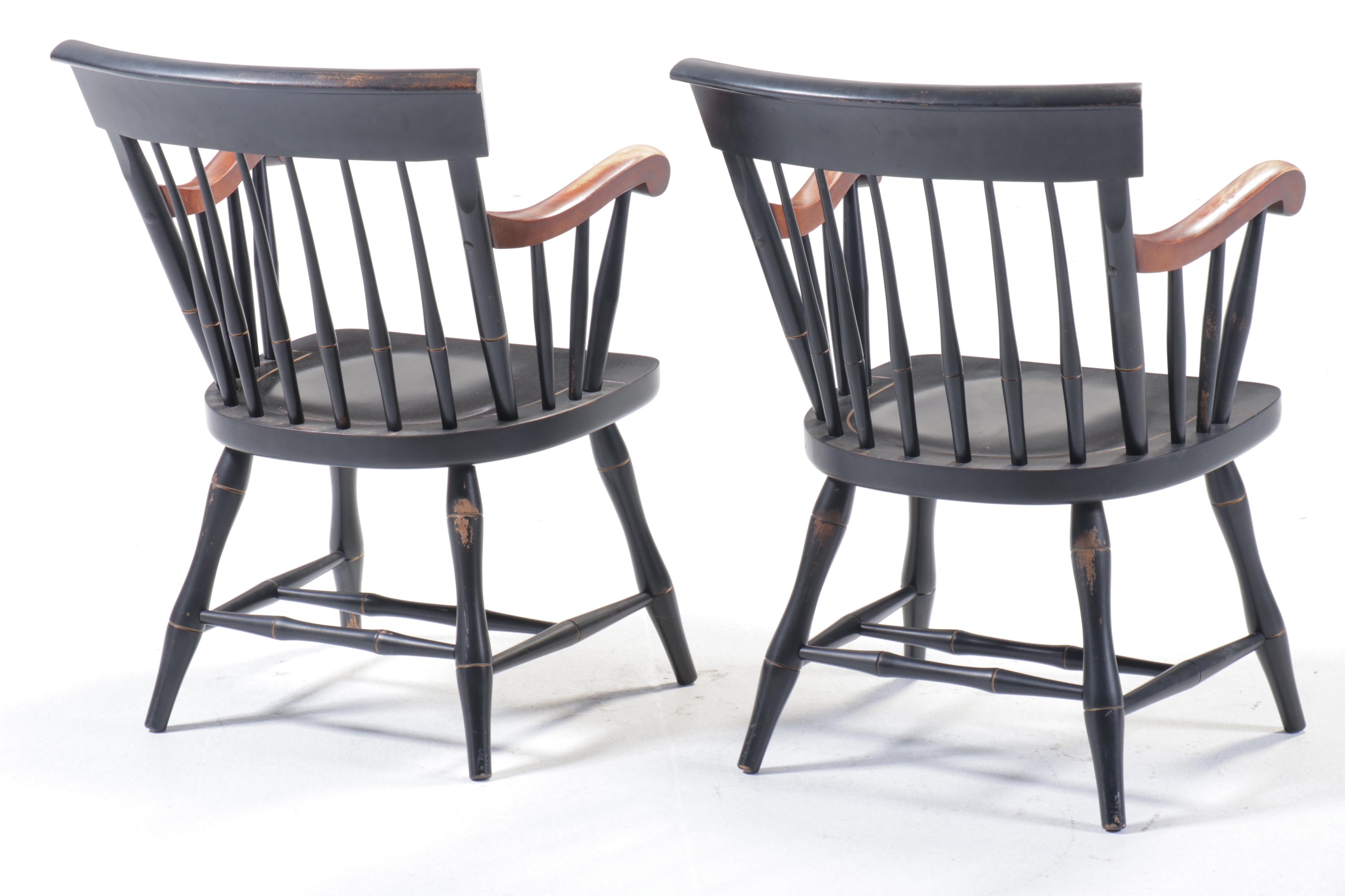 Pair of Nichols & Stone Hitchcock Style Stencil-Decorated Armchairs