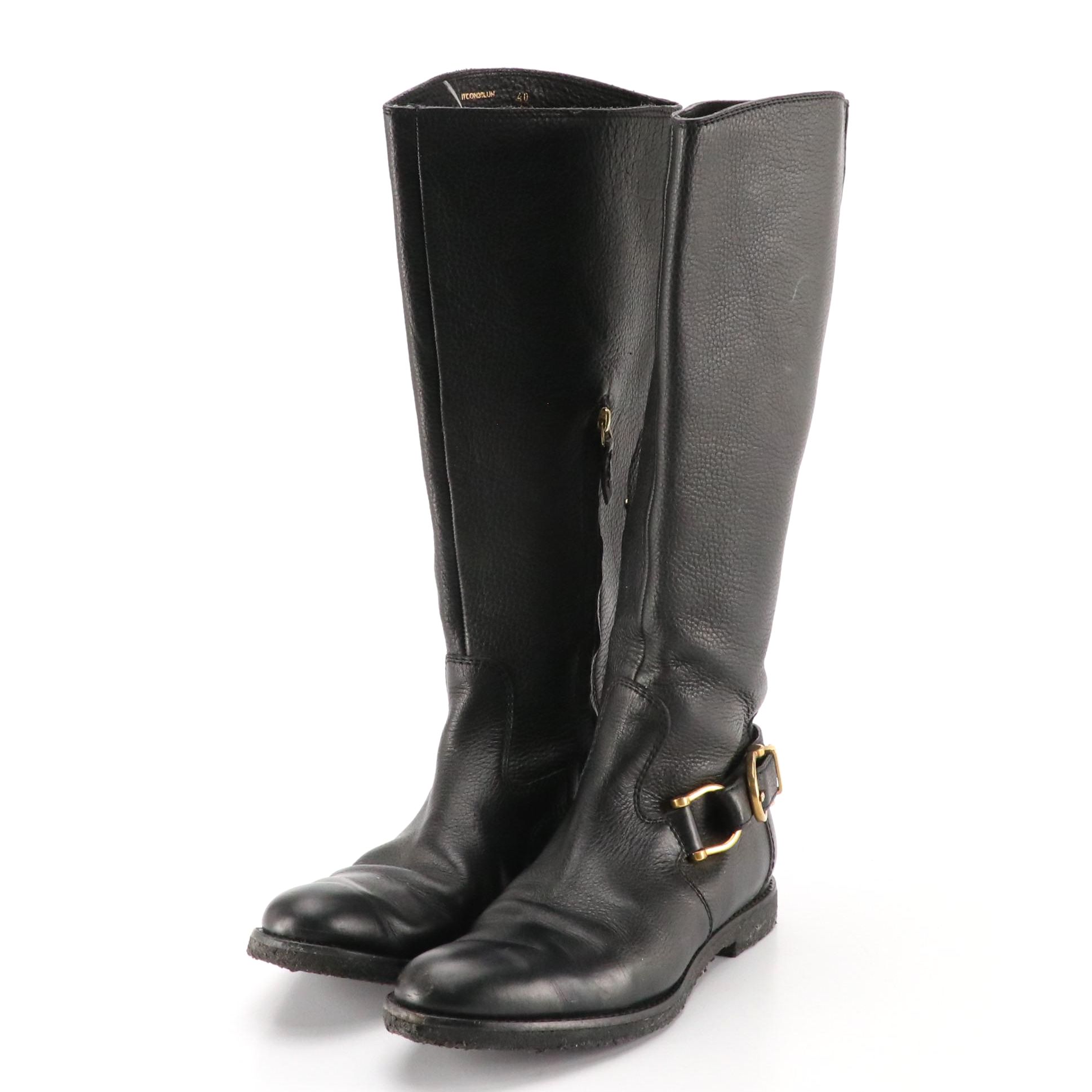 Burberry Black Grain Leather Knee-High Riding Boots
