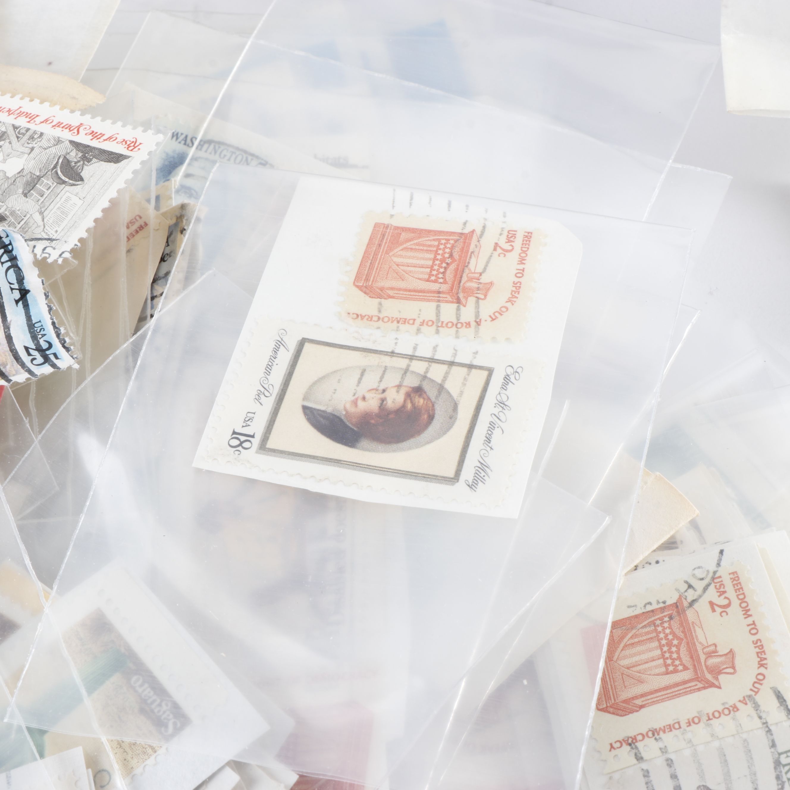 Two Boxes of Used Stamps, Post Cards, Albums and Loose Stamps