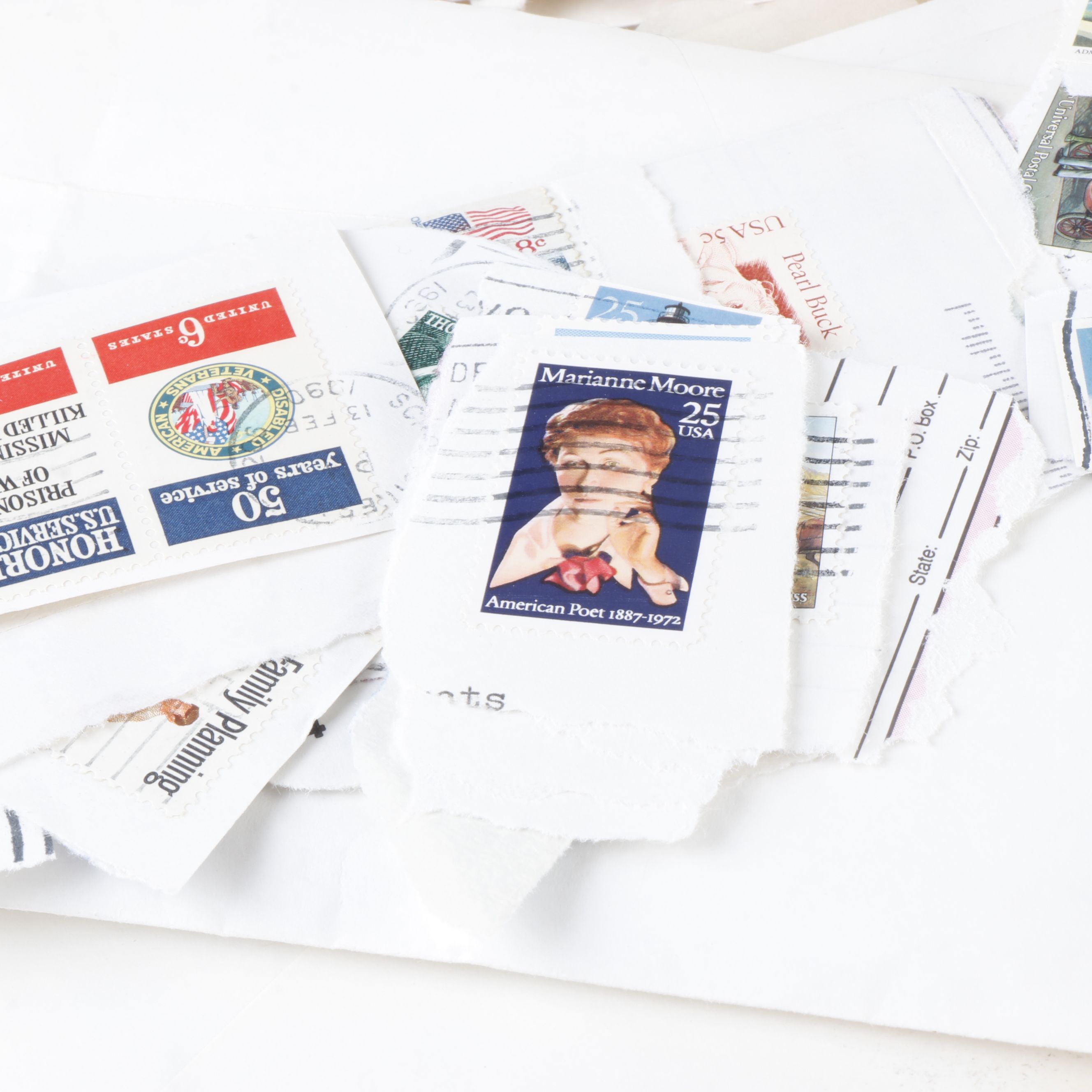 Two Boxes of Used Stamps, Post Cards, Albums and Loose Stamps