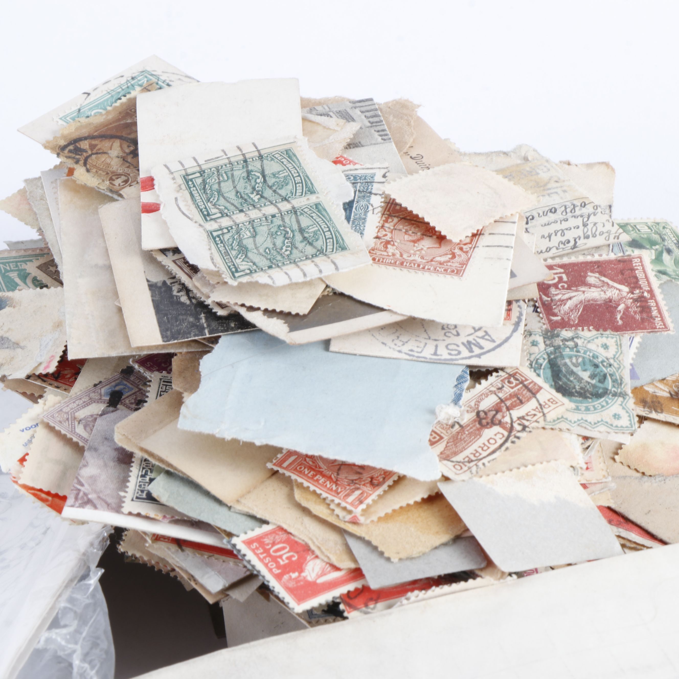 Two Boxes of Used Stamps, Post Cards, Albums and Loose Stamps