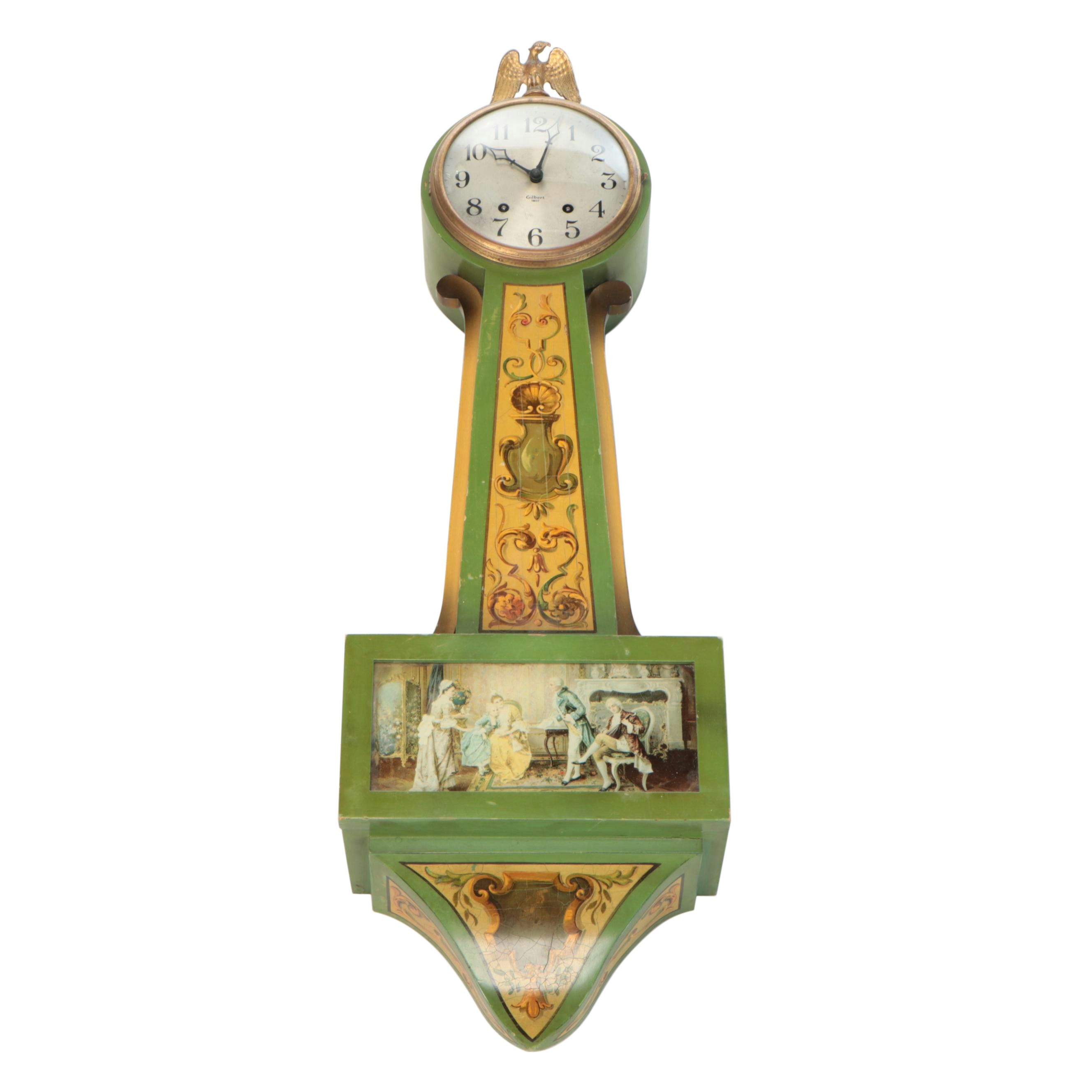 Gilbert Wooden Banjo Wall Clock, Early 20th C.