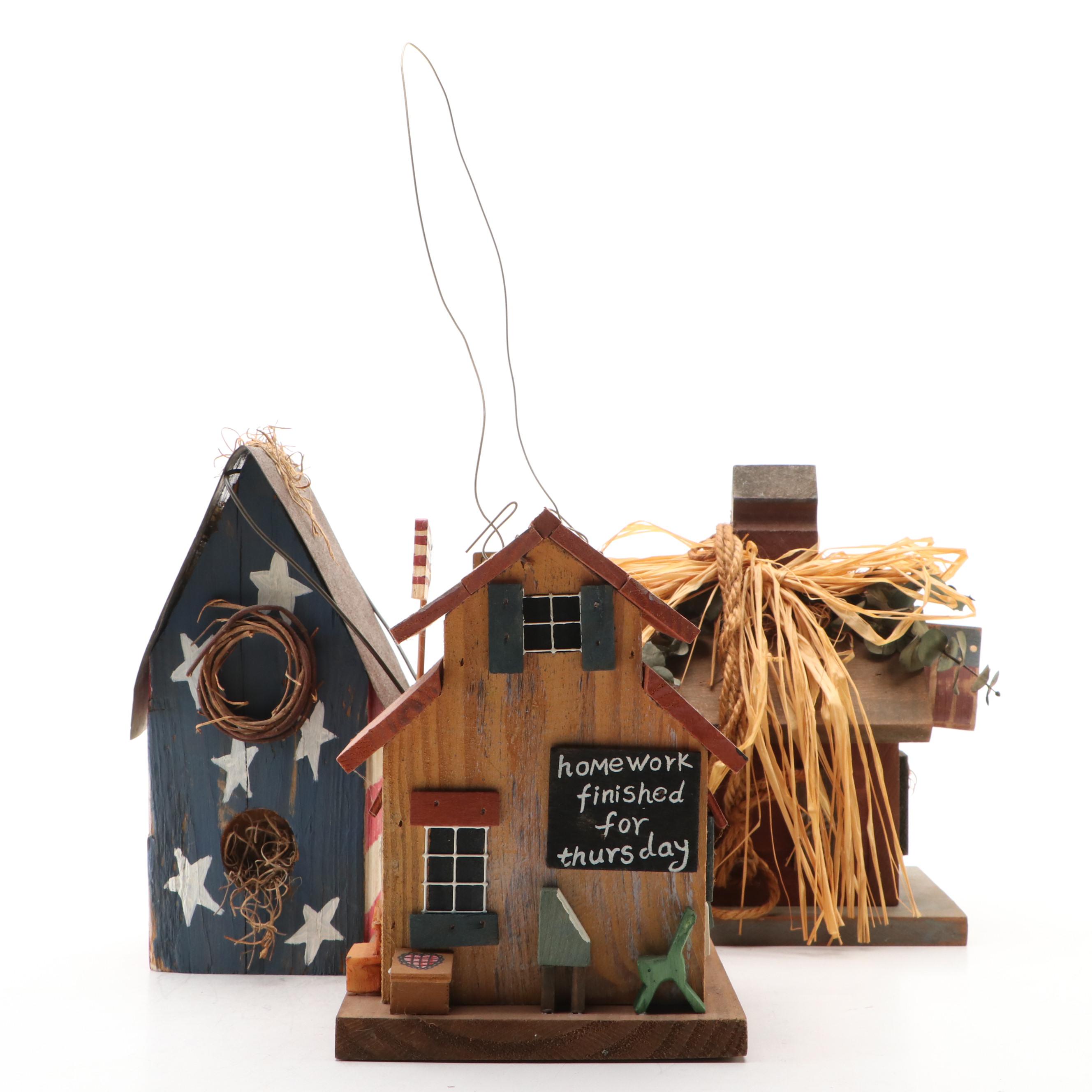 American Folk Art Style Wooden Birdhouses