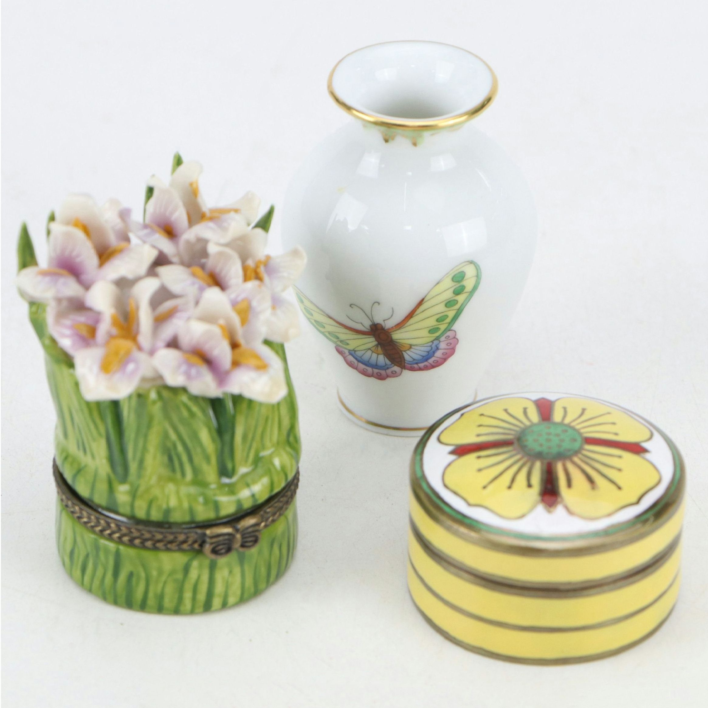 Herend Porcelain Butterfly Bud Vase with Boxes