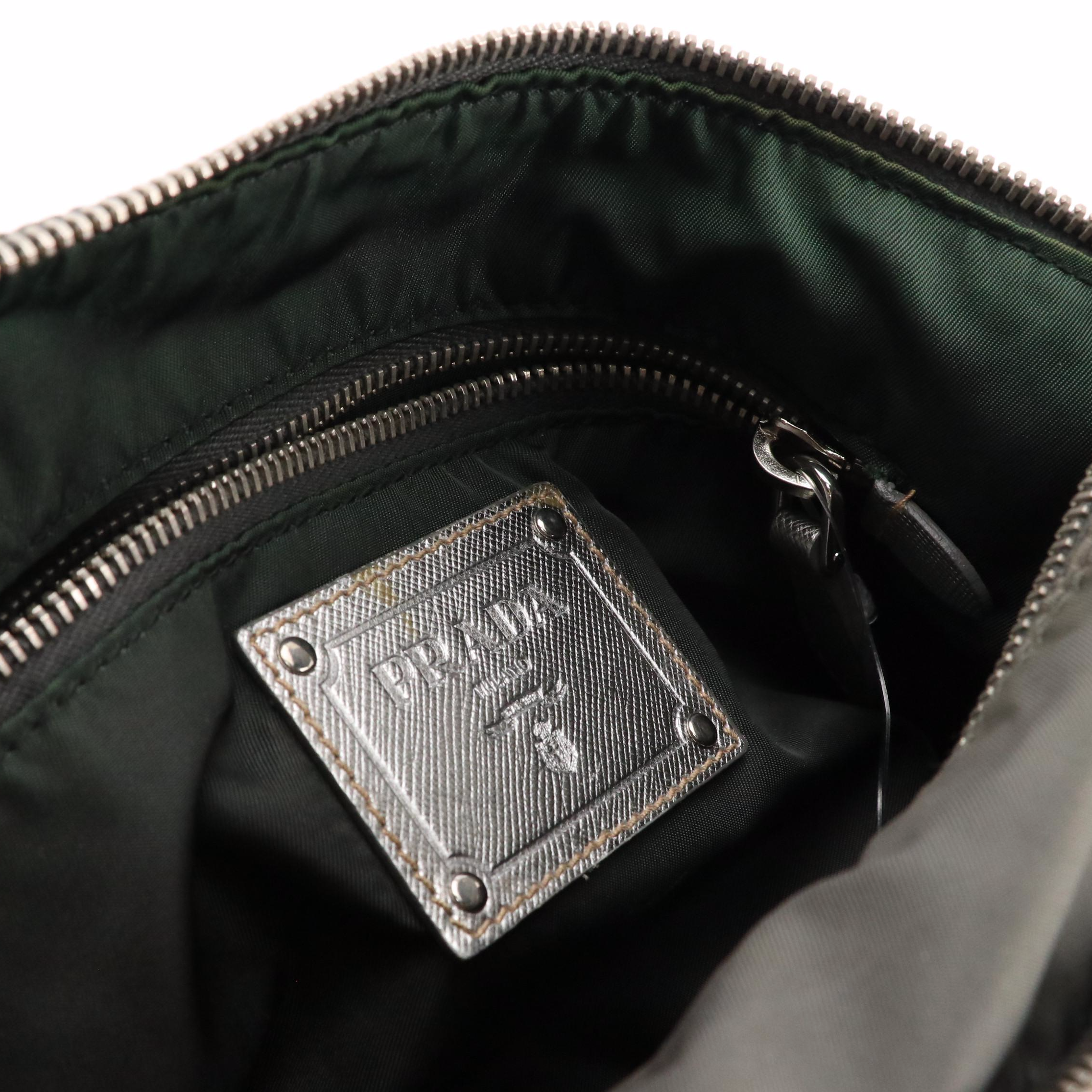 Prada Grey Tessuto Nylon and Metallic Saffiano Leather Crossbody Bag