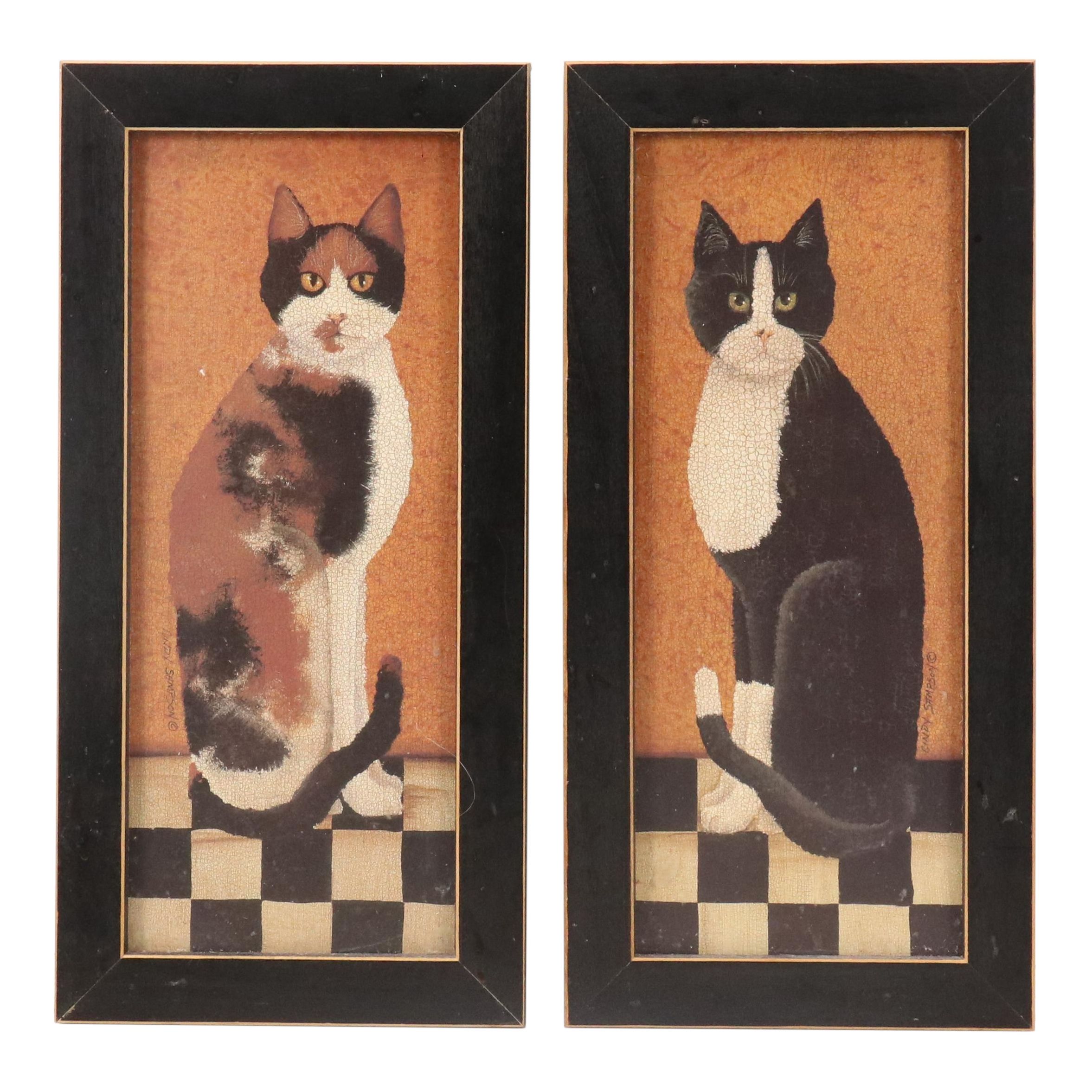Pair of Offset Lithographs After Cindy Sampson "Country Cat," 1999