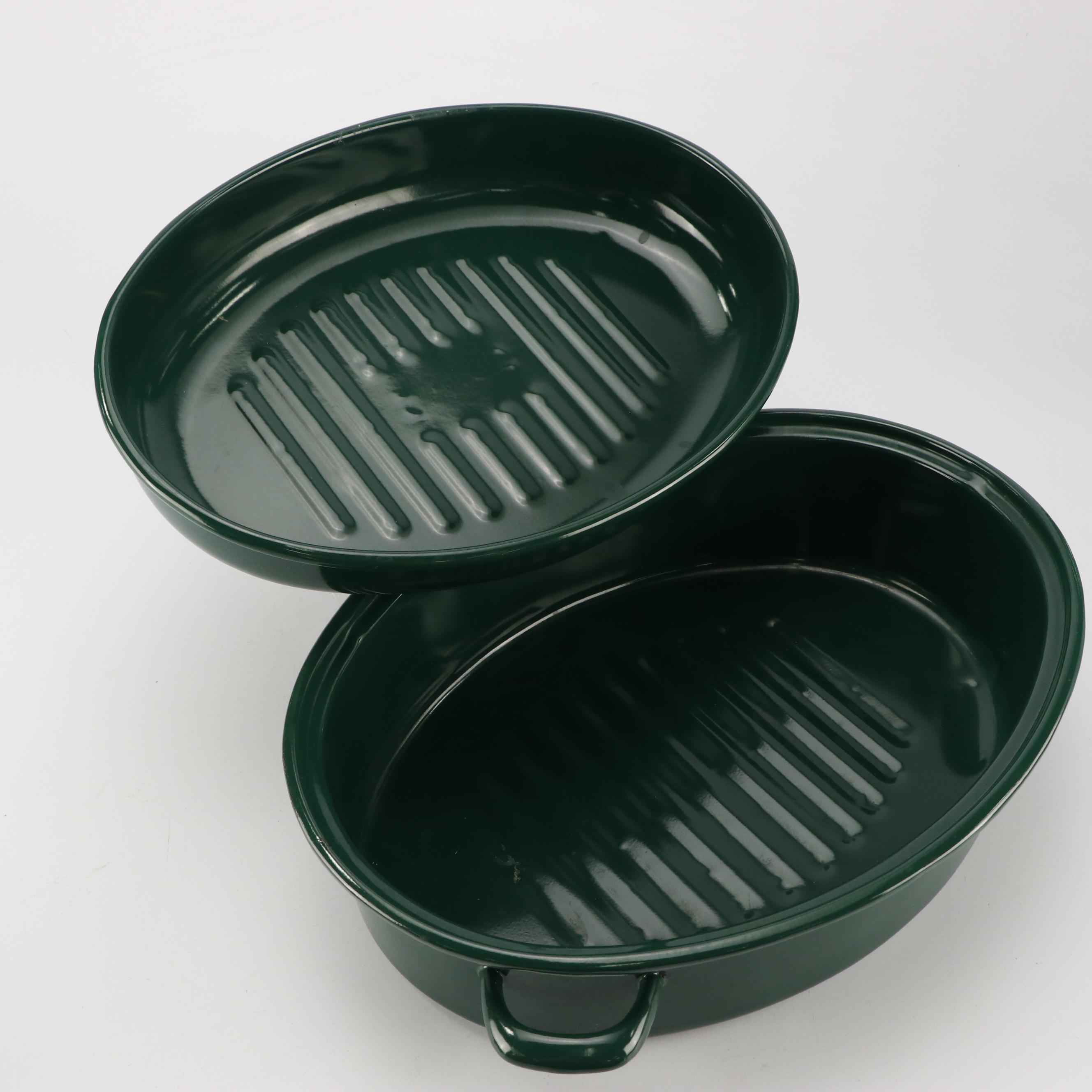 Graniteware and Other Enameled Roasting Pans with Bakeware and Container