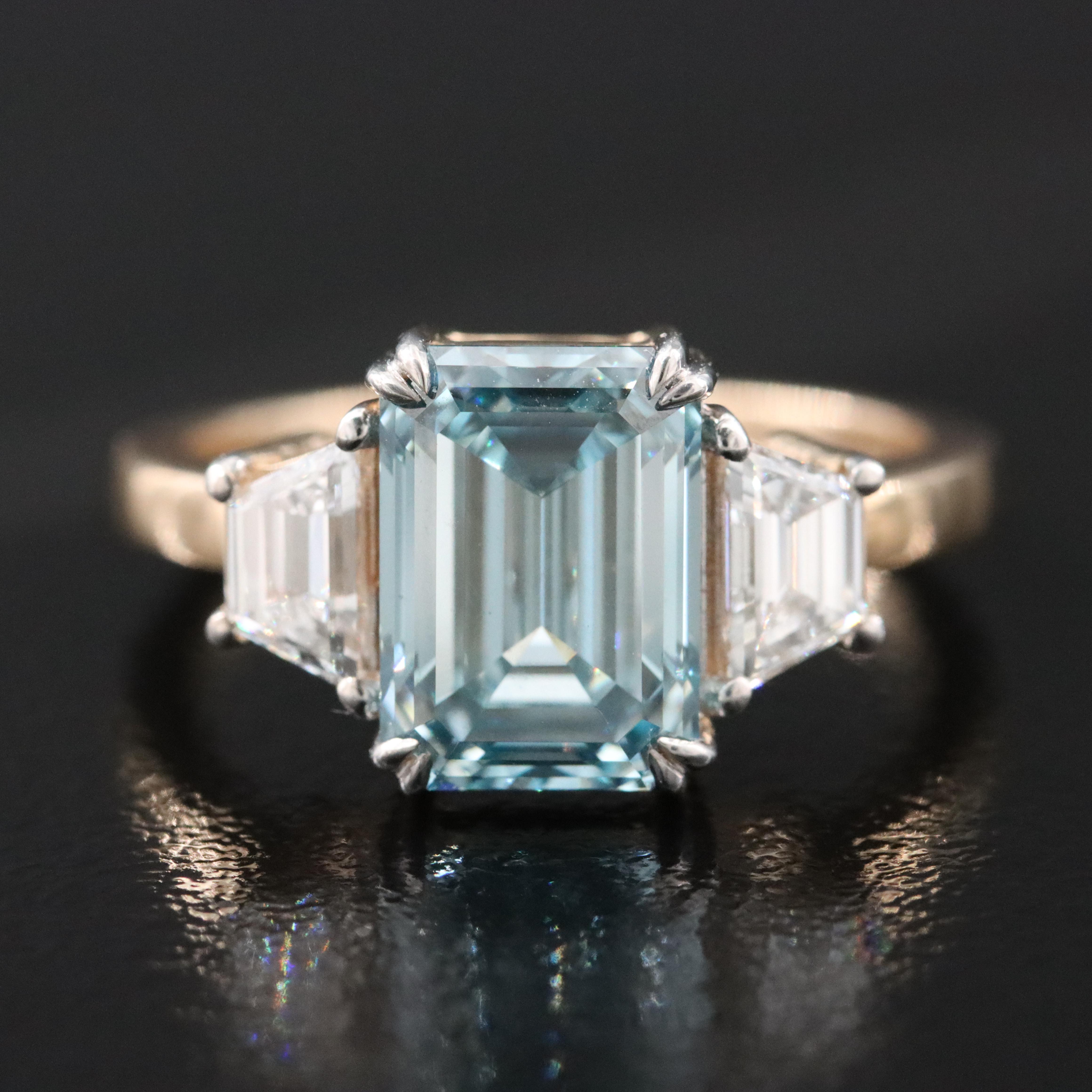 14K 3.69 CTW Lab Grown Diamond Ring with Fancy Blue Center and IGI Report