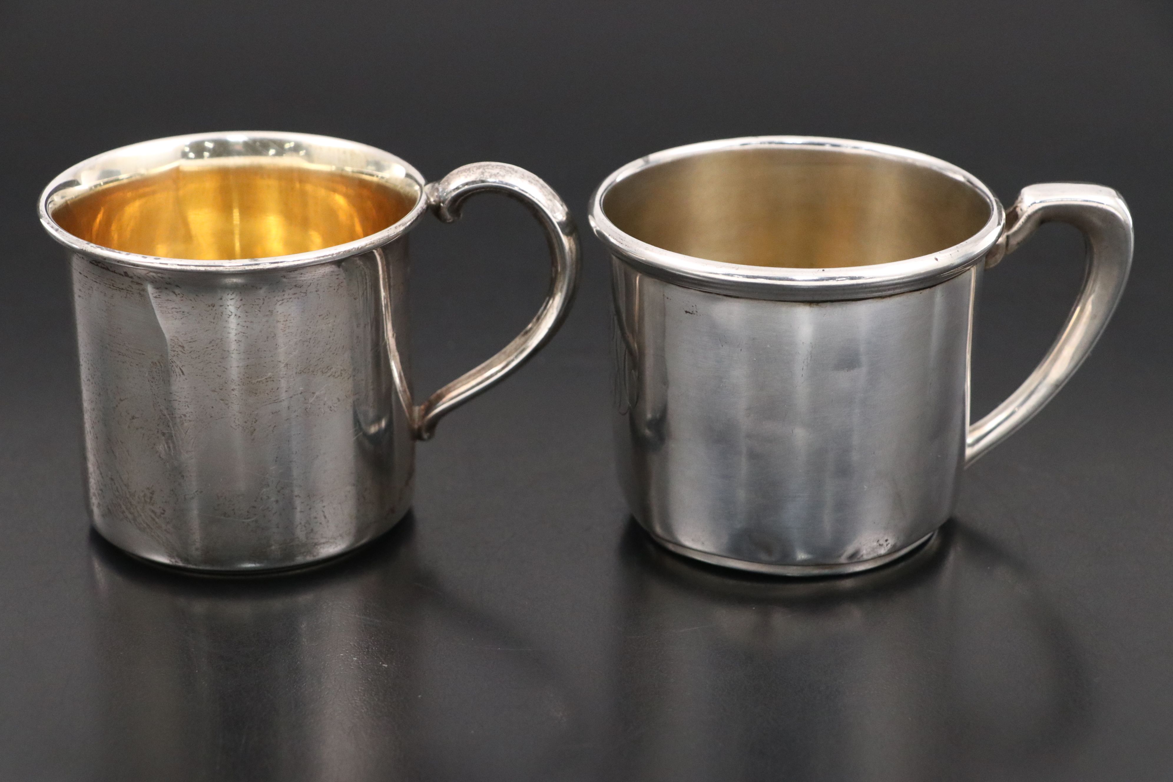 Reed & Barton Sterling Baby Food Spoon and Pusher with Monogrammed Cups