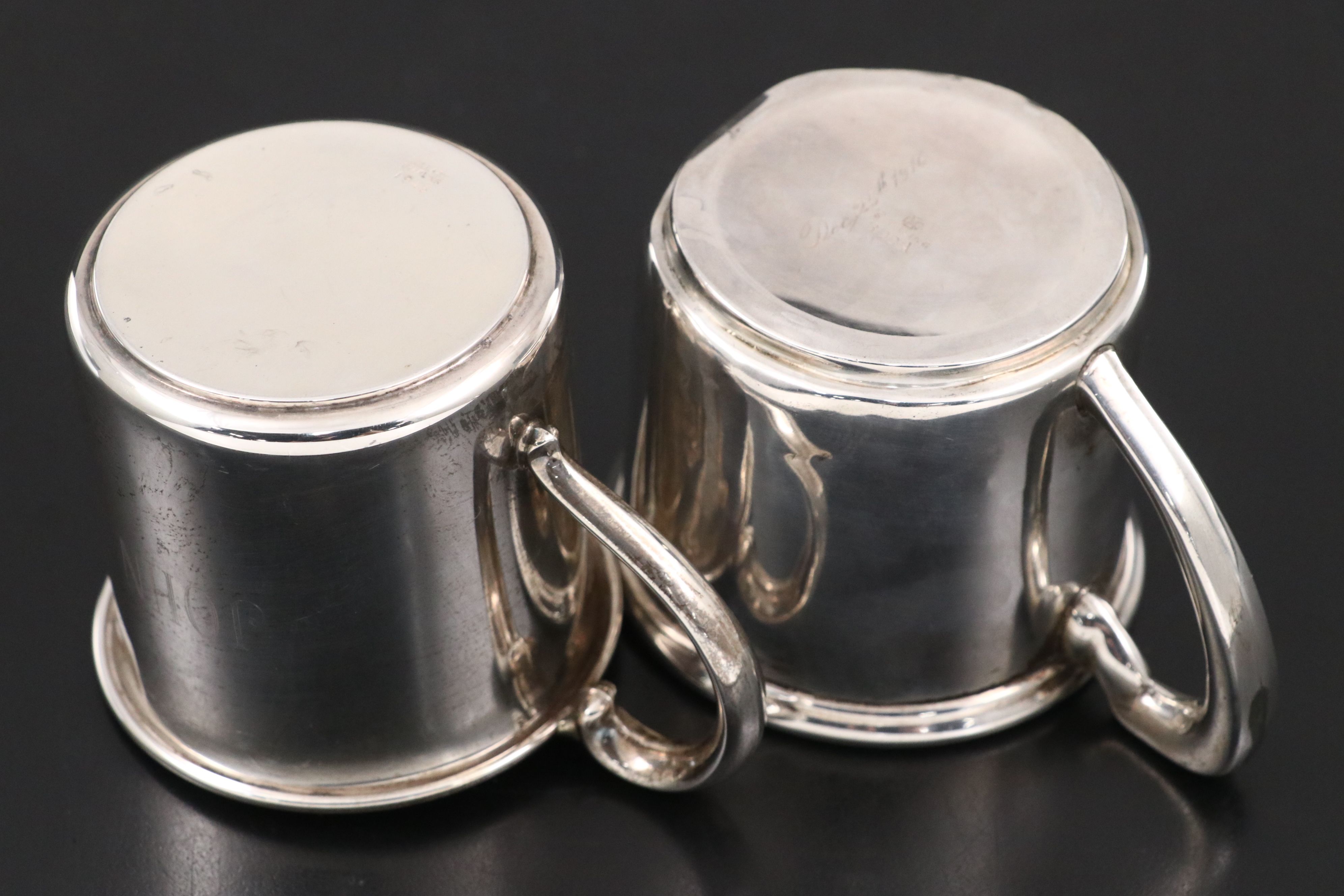 Reed & Barton Sterling Baby Food Spoon and Pusher with Monogrammed Cups