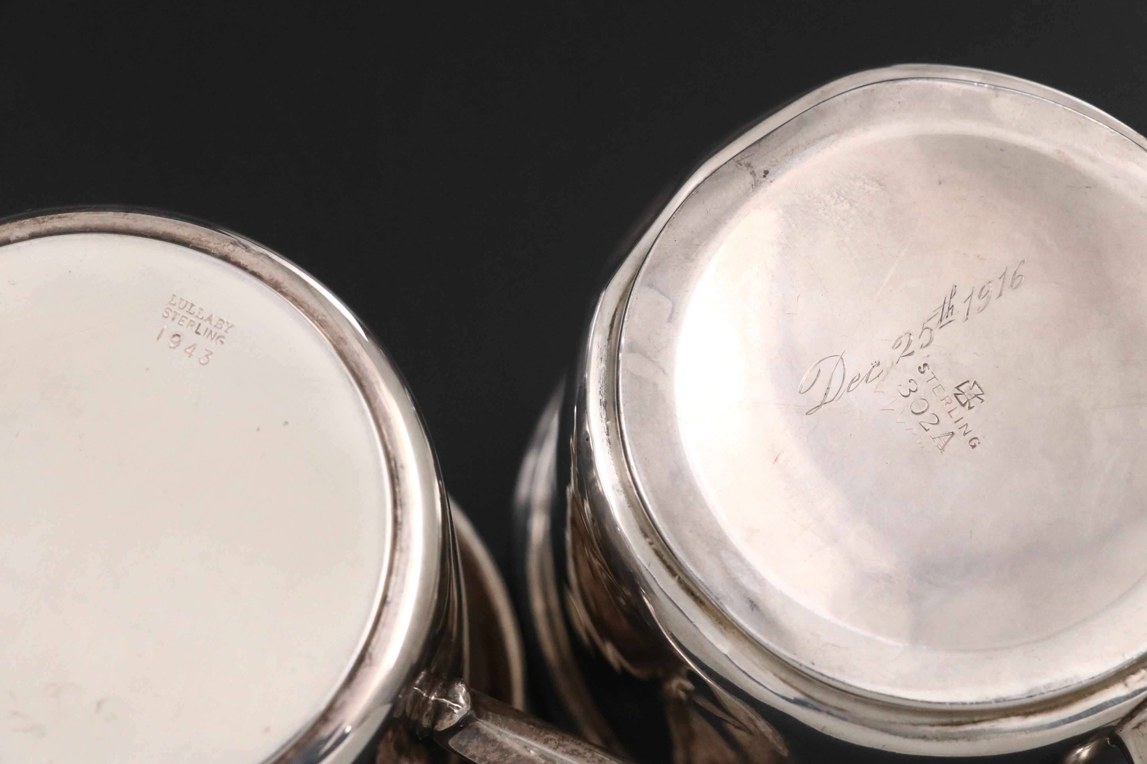 Reed & Barton Sterling Baby Food Spoon and Pusher with Monogrammed Cups