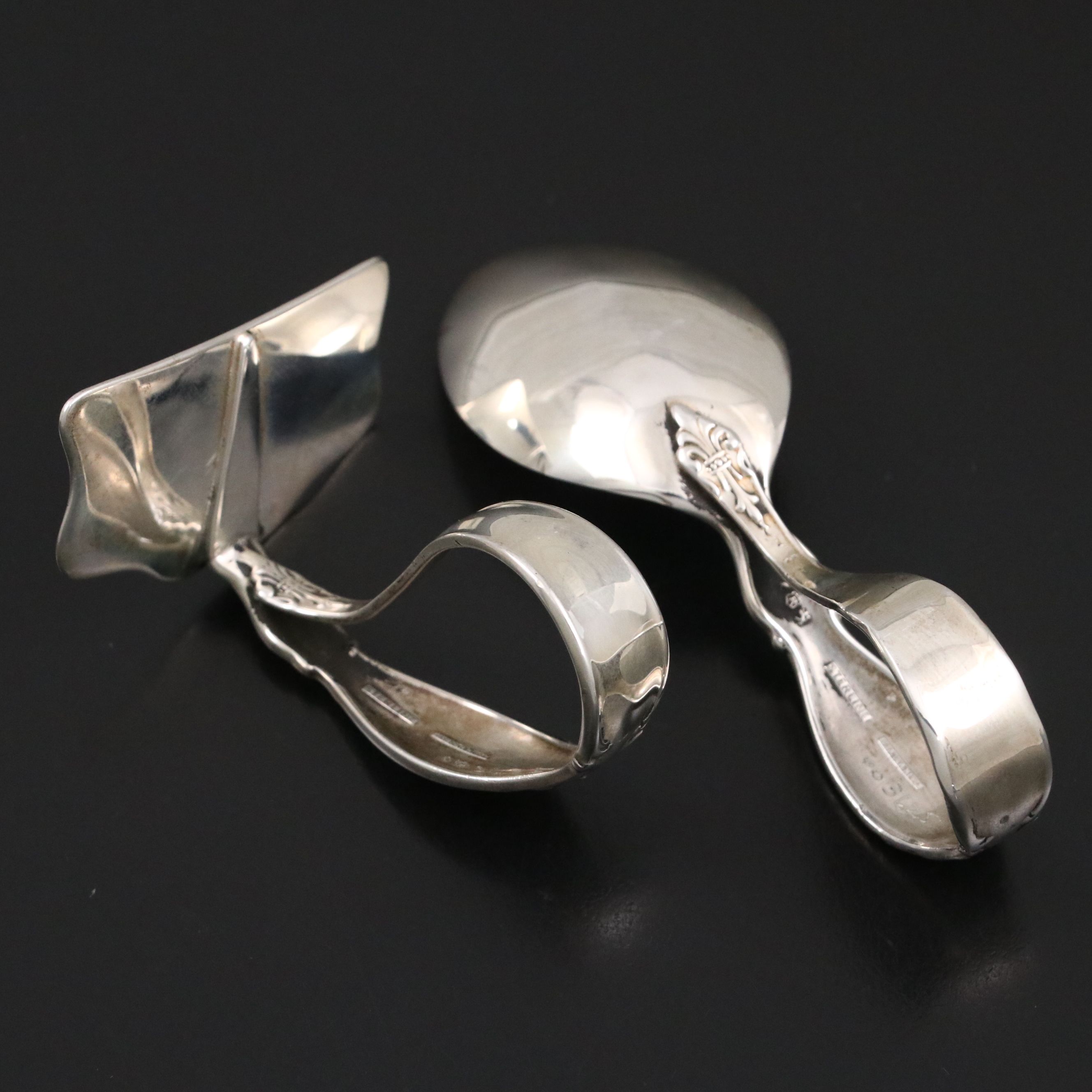 Reed & Barton Sterling Baby Food Spoon and Pusher with Monogrammed Cups