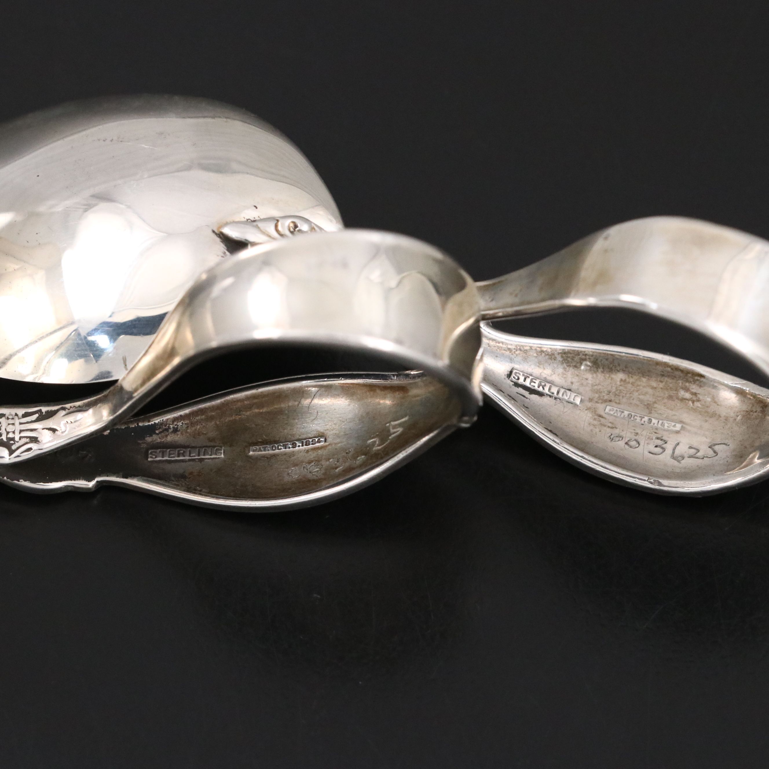 Reed & Barton Sterling Baby Food Spoon and Pusher with Monogrammed Cups