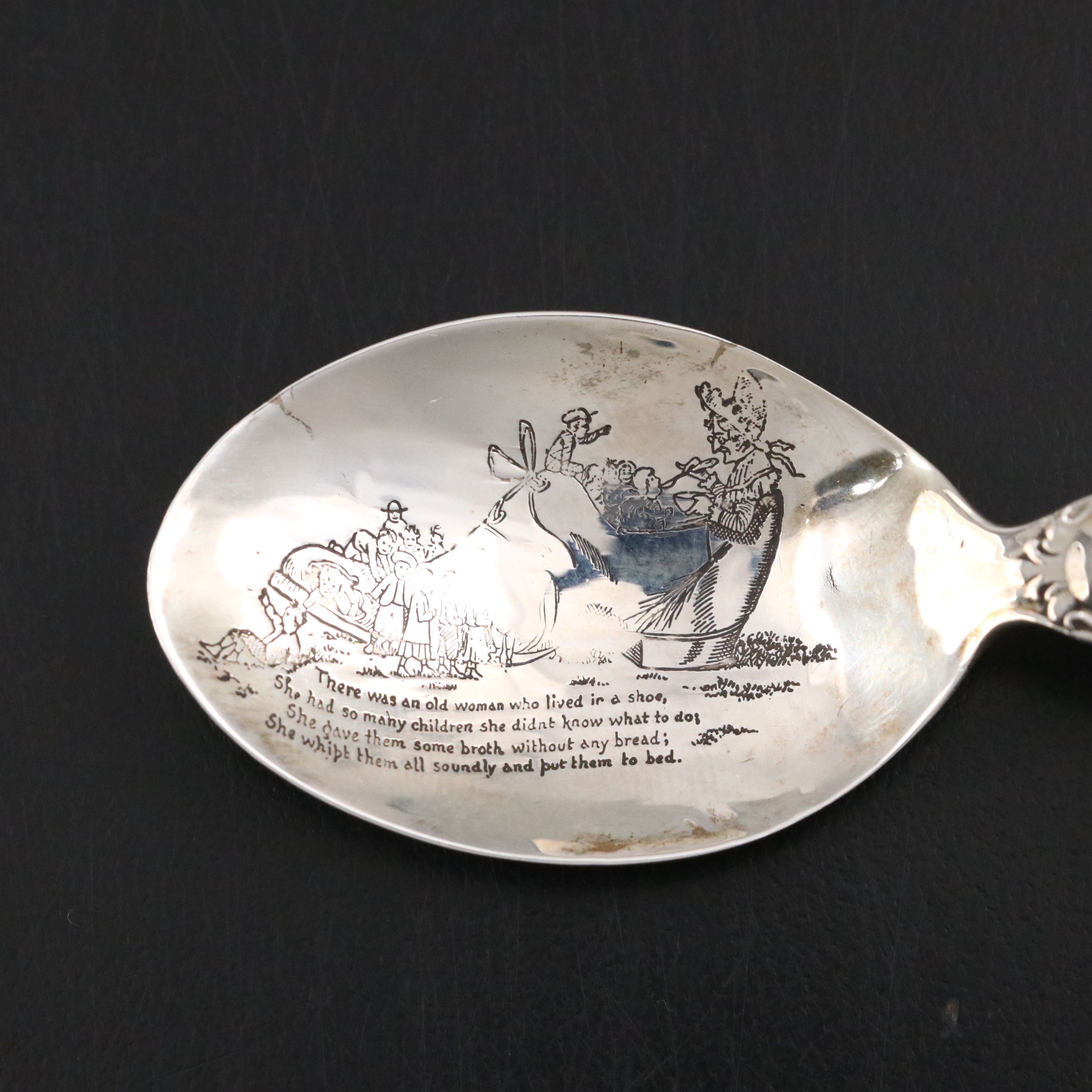 Reed & Barton Sterling Baby Food Spoon and Pusher with Monogrammed Cups