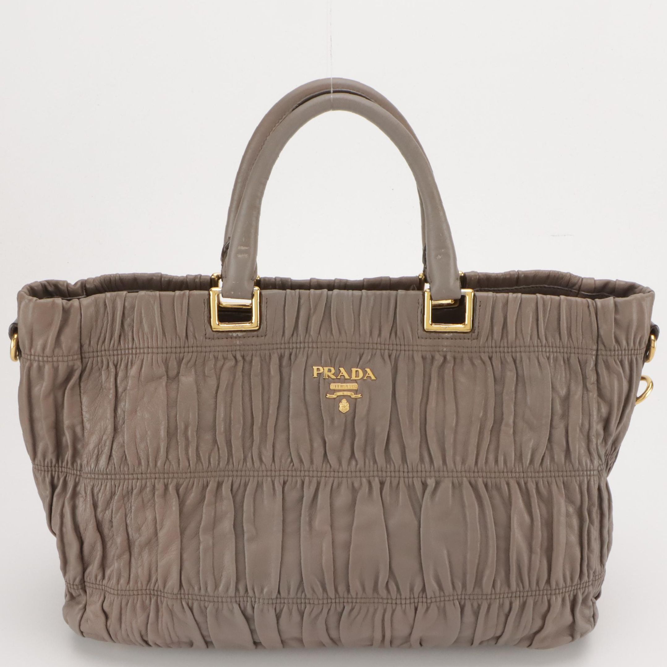 Prada Top Handle Tote in Stone Grey Gaufré Nappa Leather