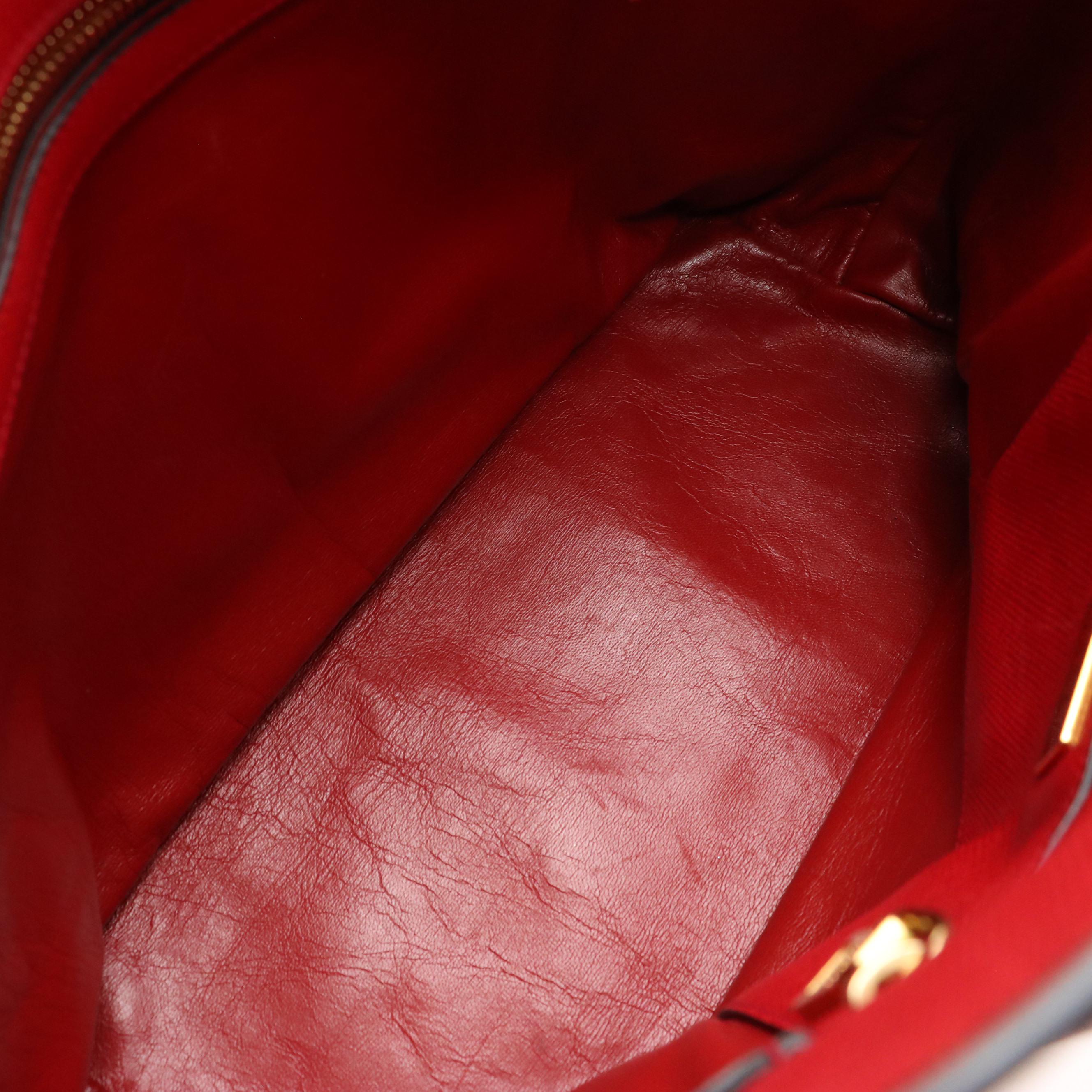 Prada Front Pocket Two-Way Tote in Red Grained Leather