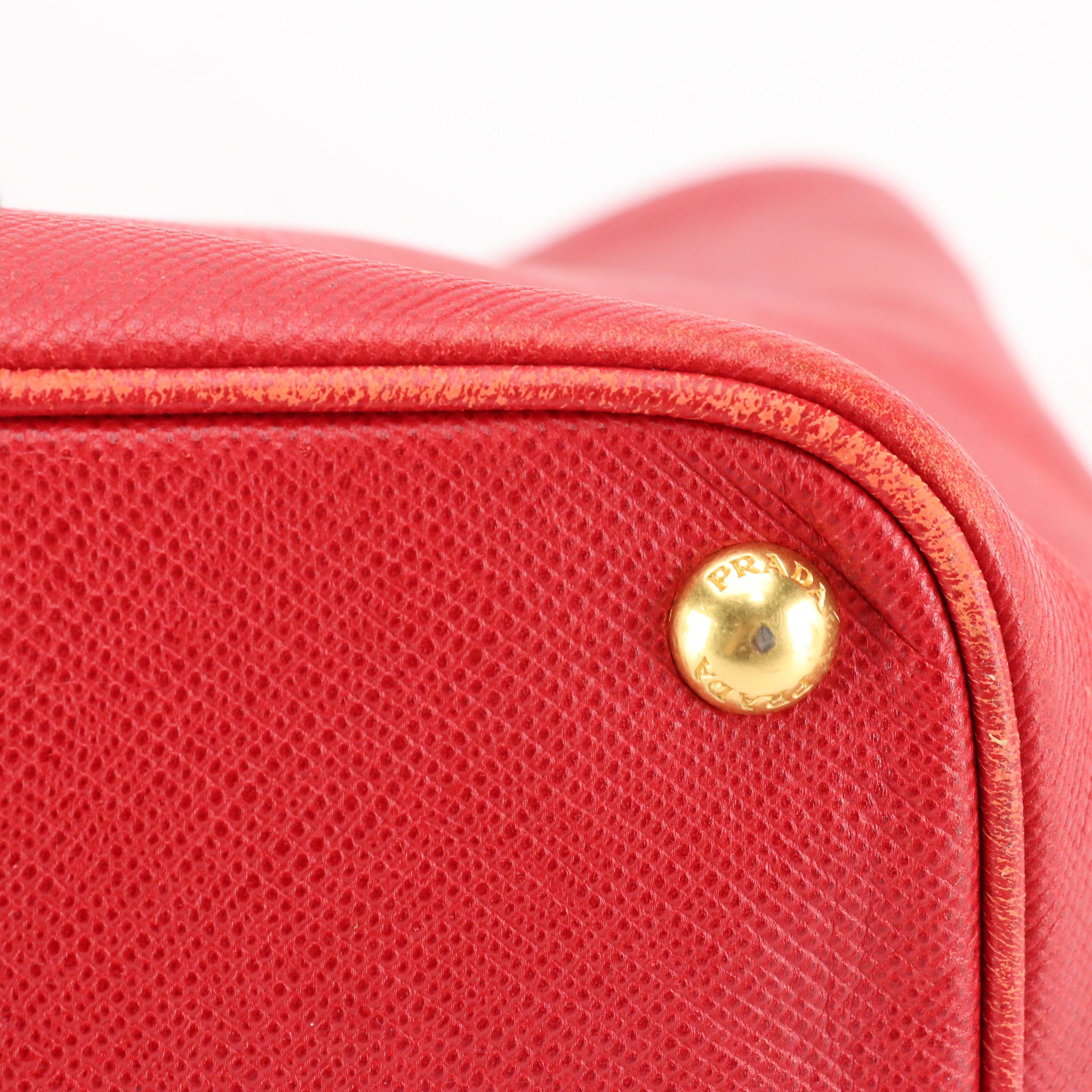 Prada Front Pocket Two-Way Tote in Red Grained Leather