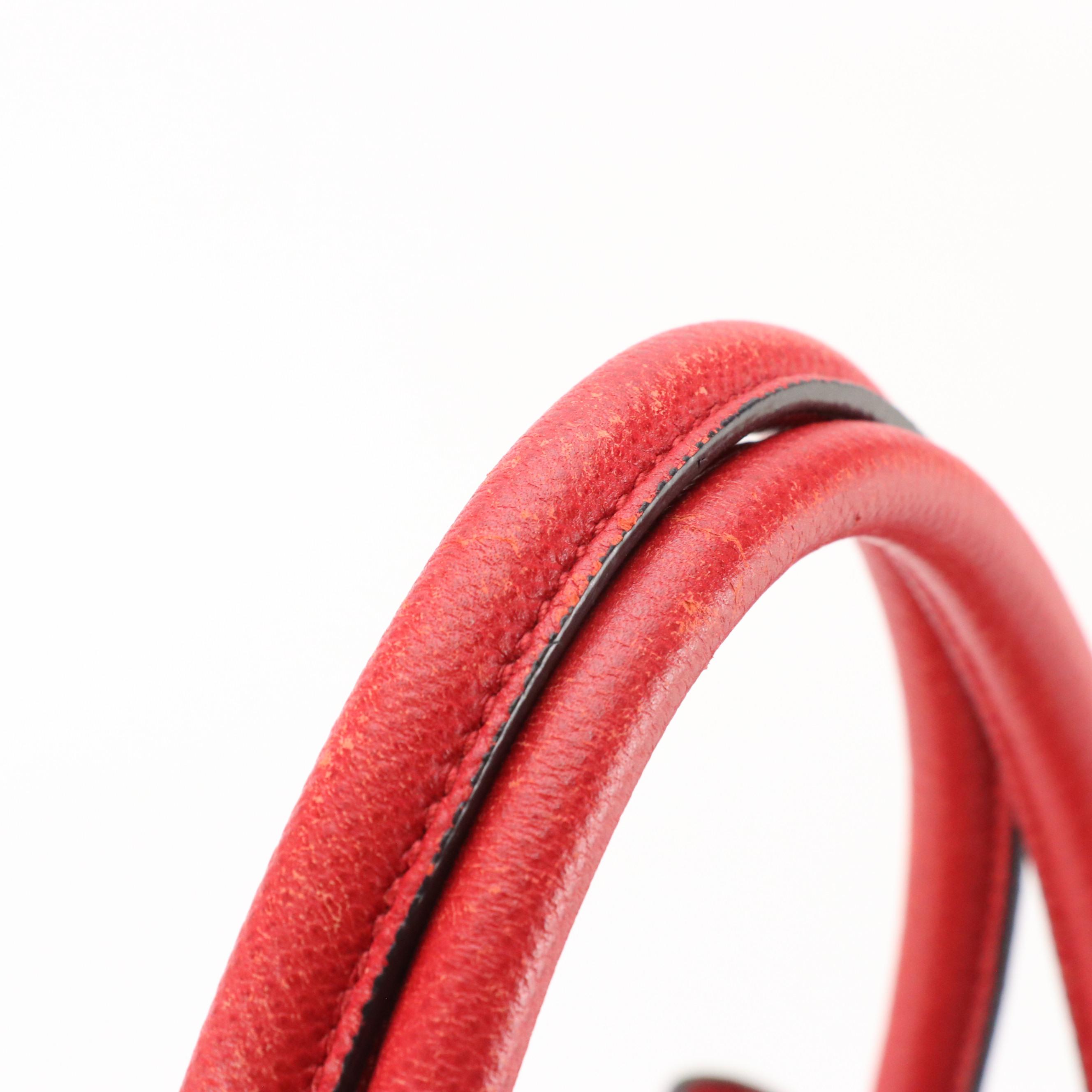 Prada Front Pocket Two-Way Tote in Red Grained Leather