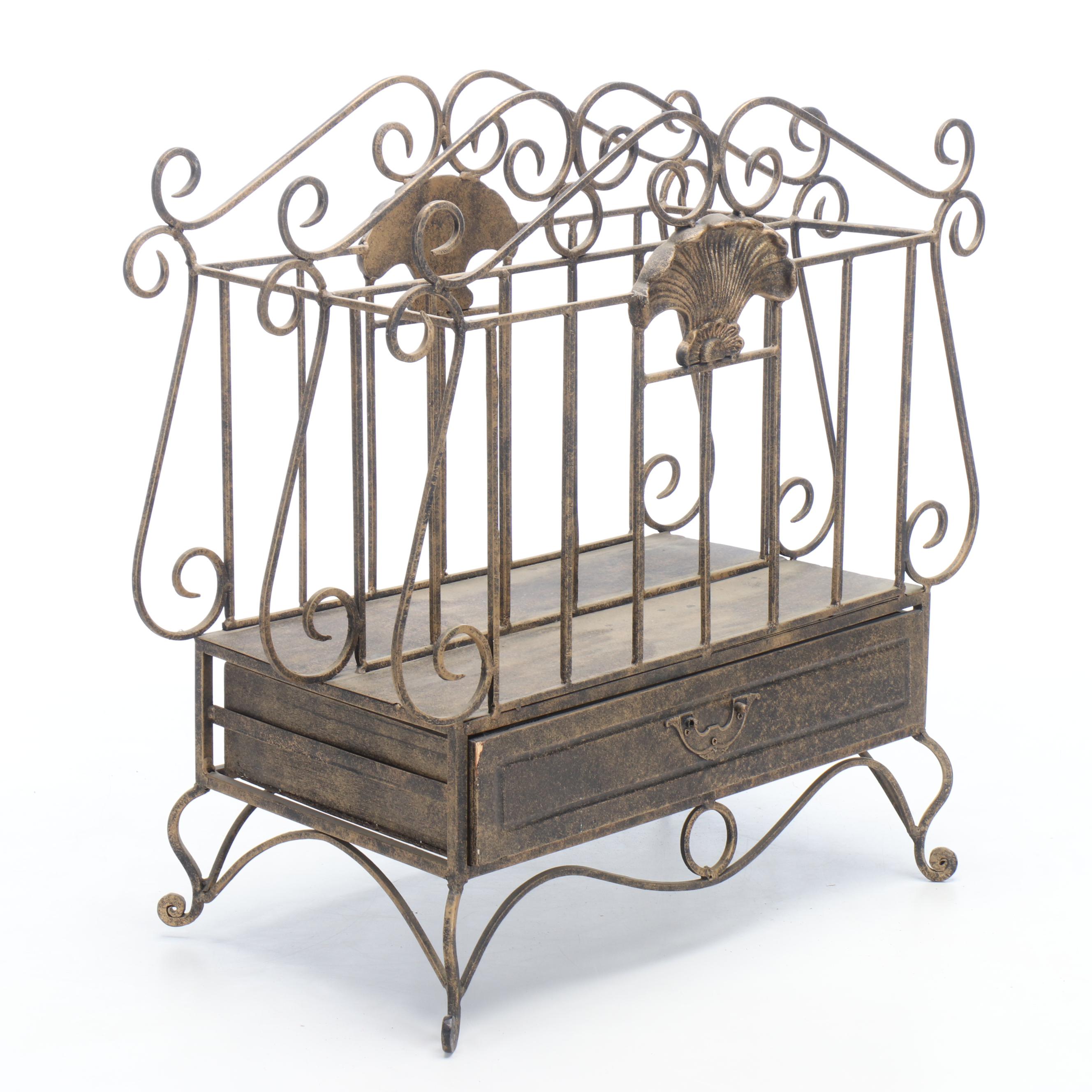 Metal Magazine Rack with Drawer