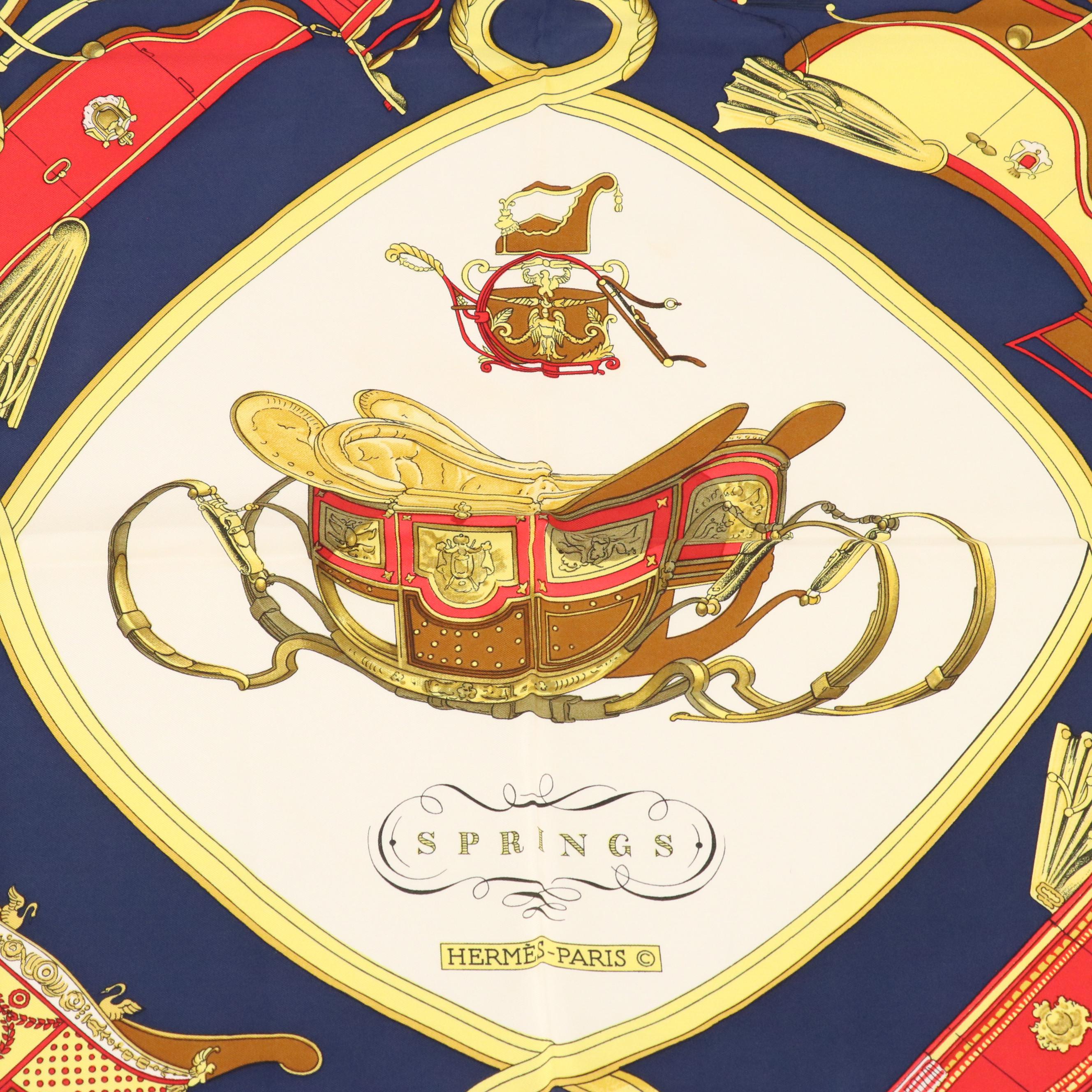 Hermès Early Issue "Springs" Silk Twill Scarf 90