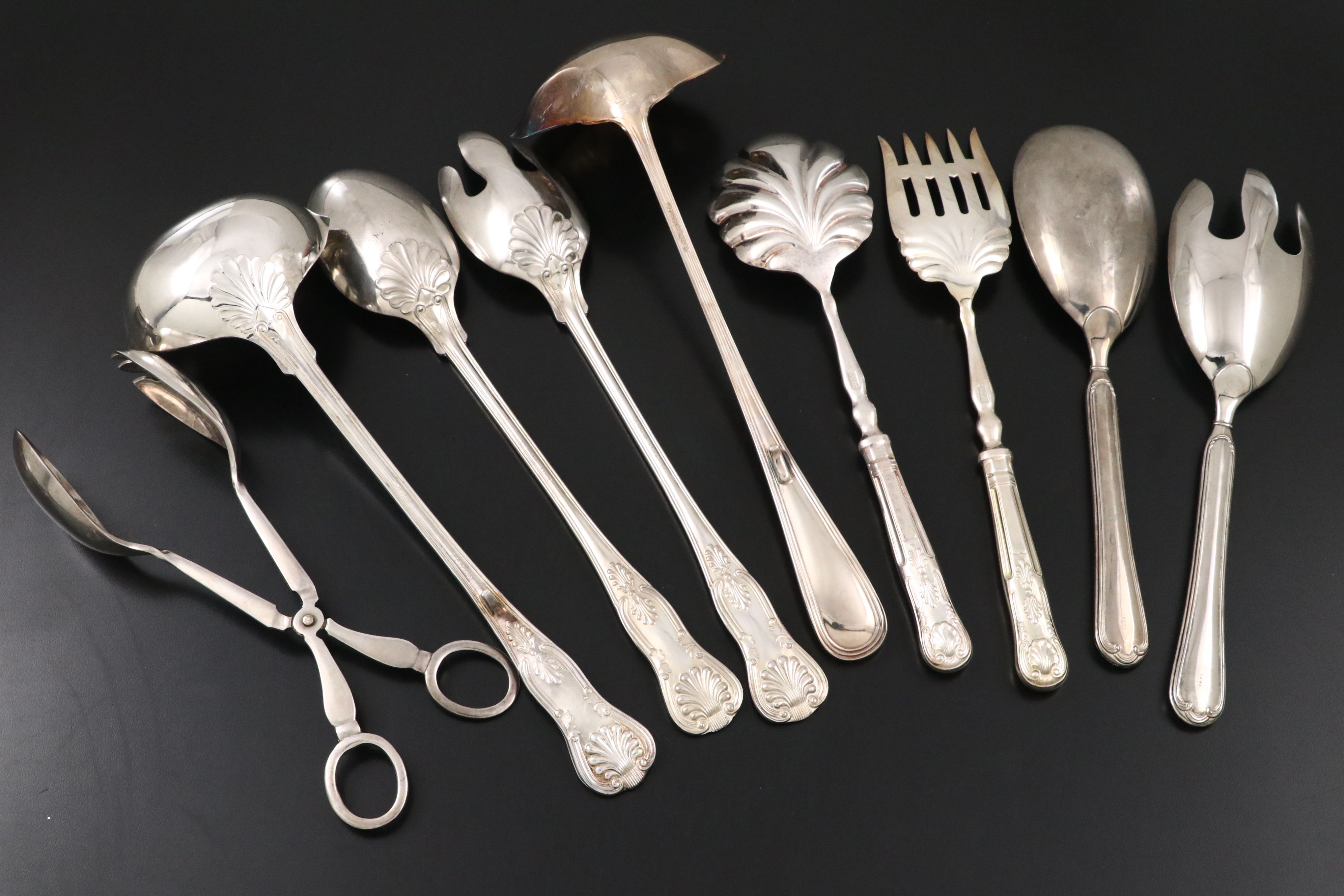 Crescent Silver Plate Casserole Dish Holder with Other Serving Utensils