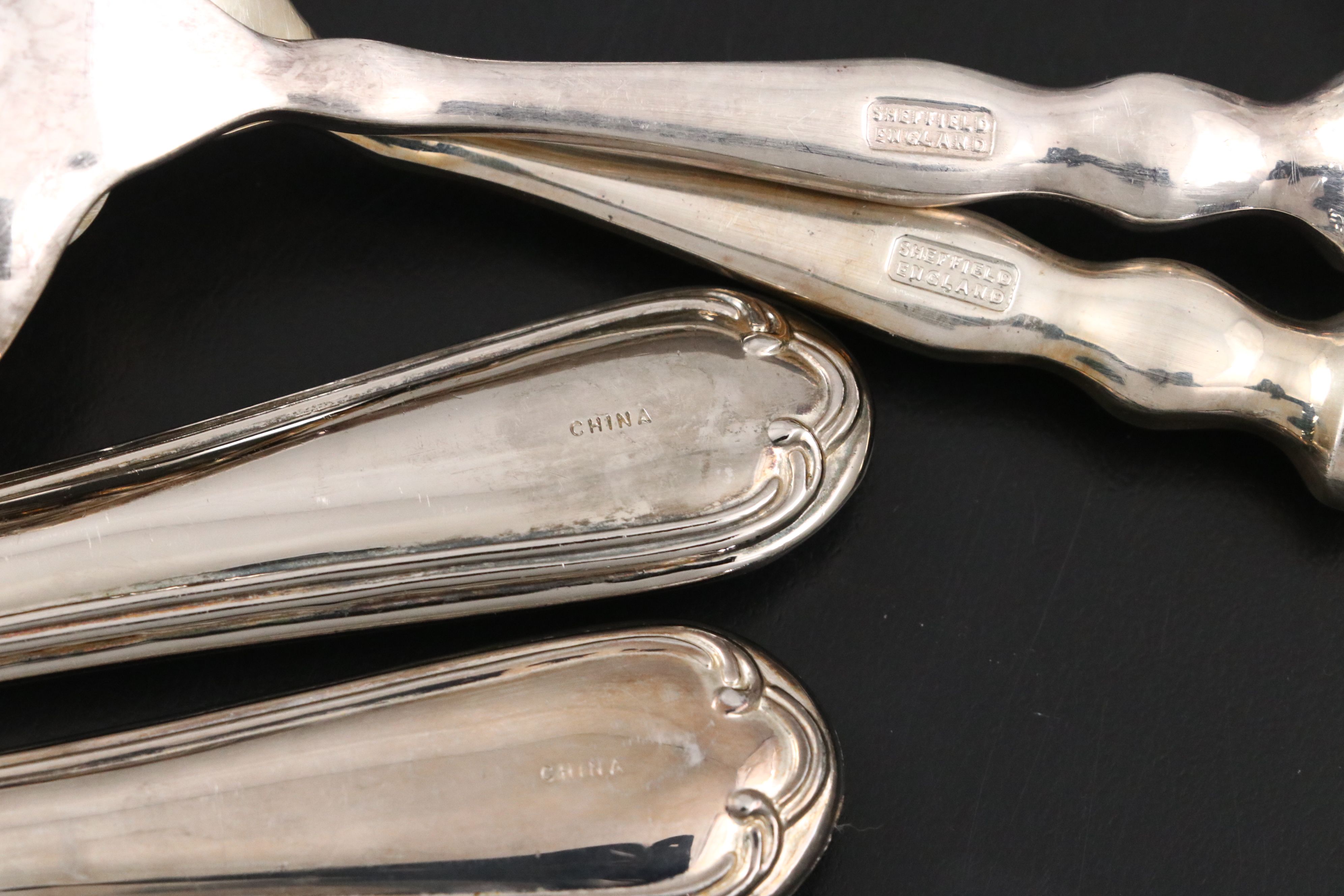 Crescent Silver Plate Casserole Dish Holder with Other Serving Utensils