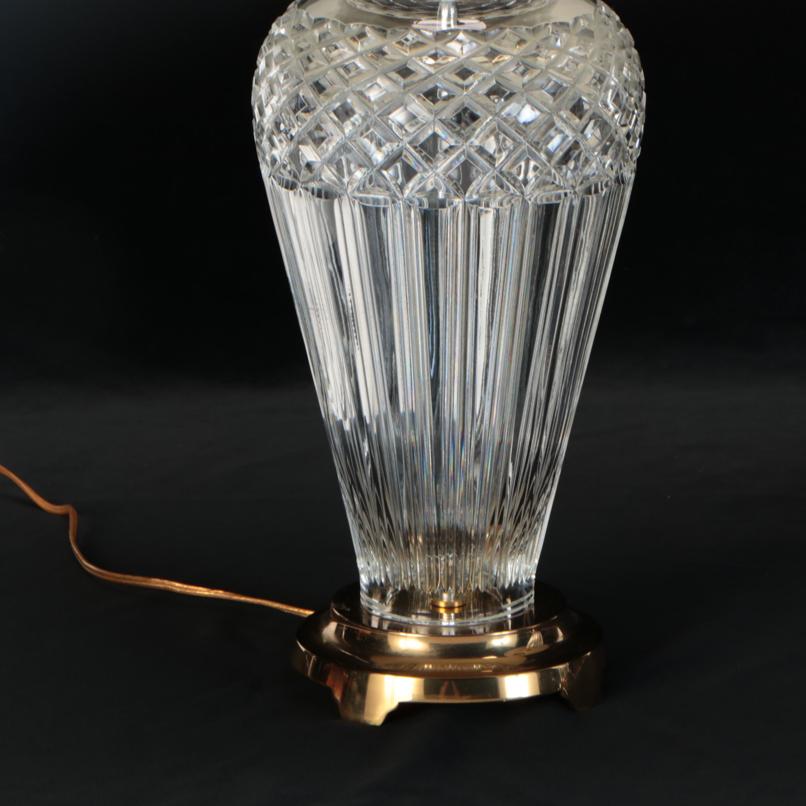Waterford Crystal Table Lamps with Shirred Cotton Coolie Shades