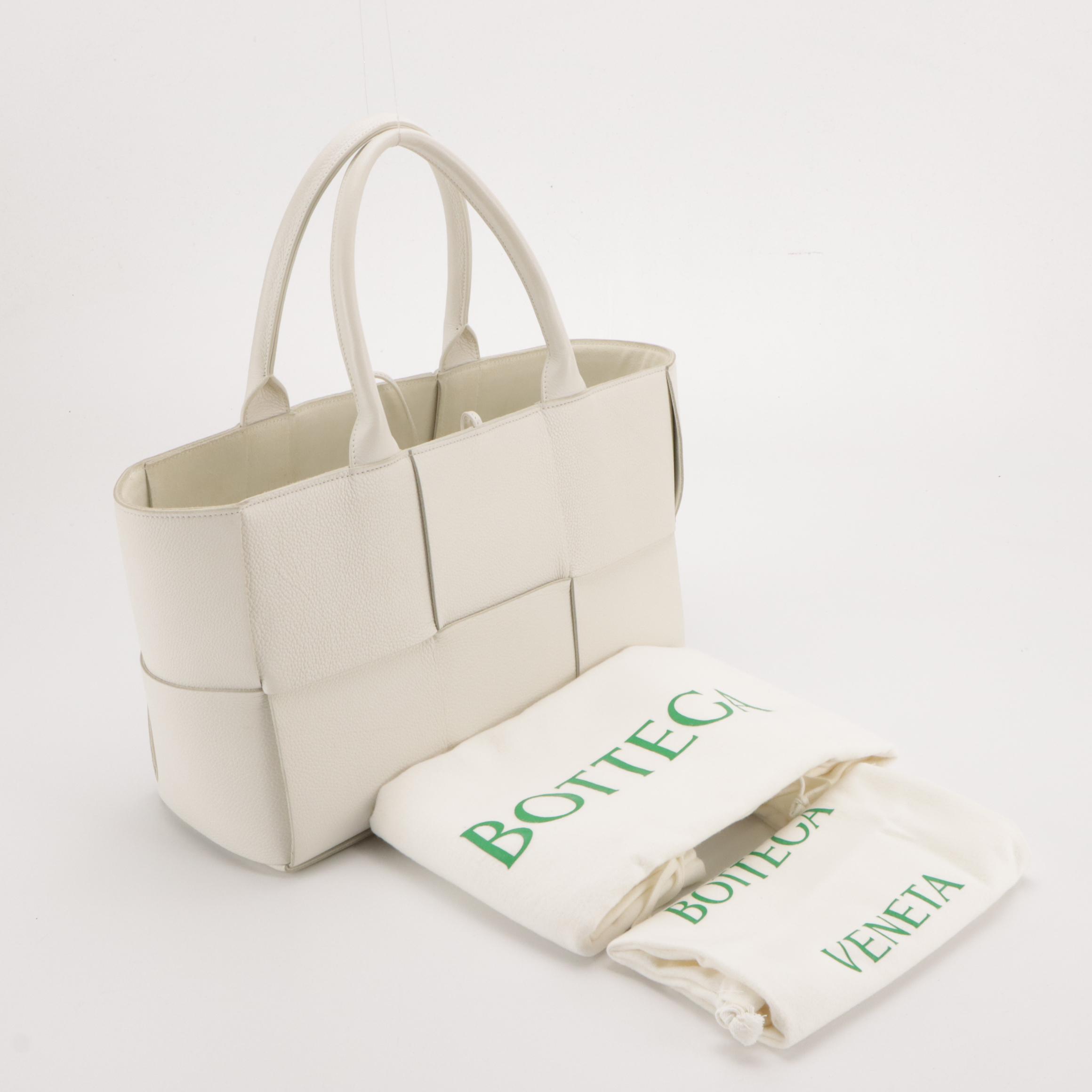 Bottega Veneta Small Arco Tote & Pouch in White Maxi Intrecciato Nappa Leather