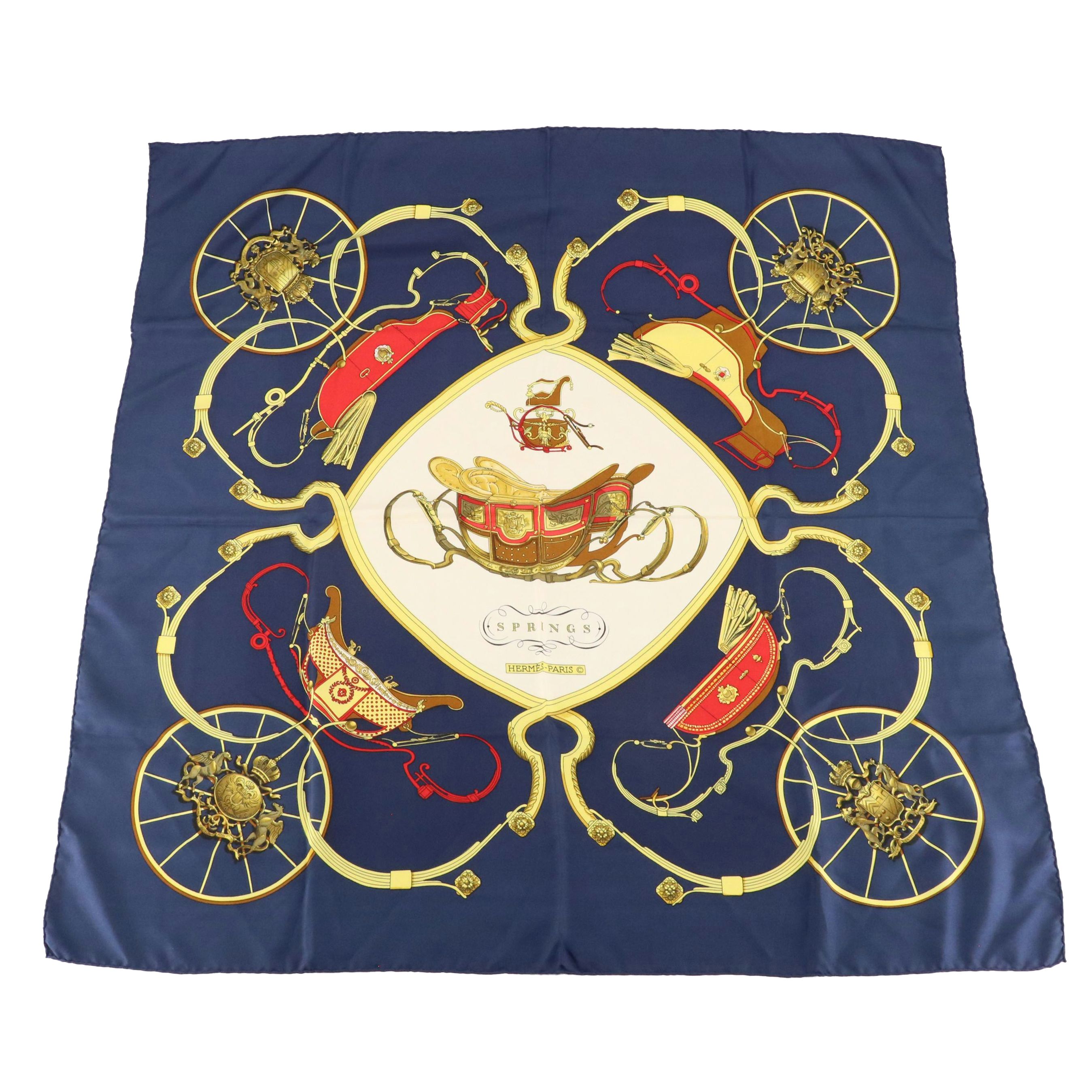 Hermès Early Issue "Springs" Silk Twill Scarf 90