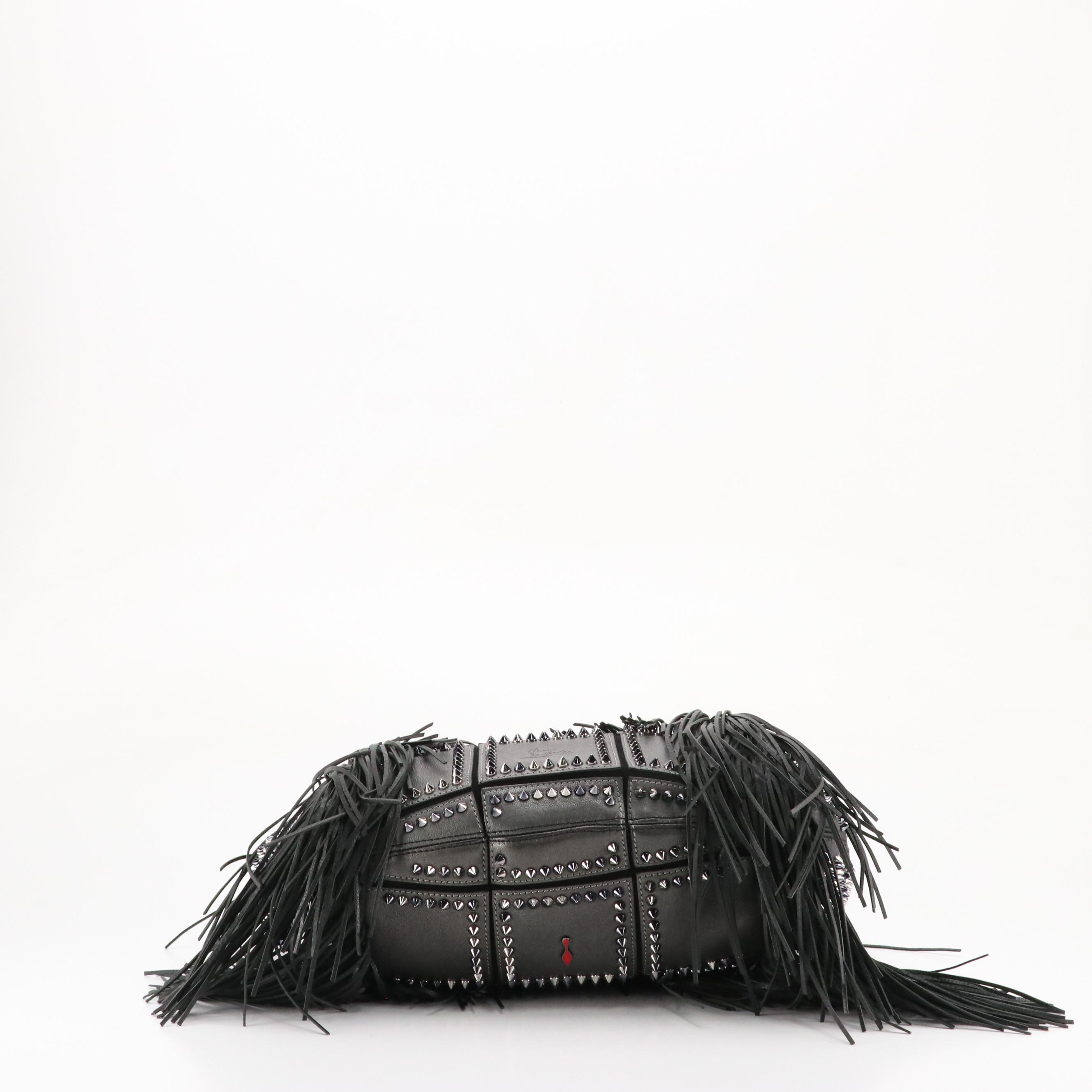 Christian Louboutin Lucky L Fringe Spiked Calfskin Leather Hobo Shoulder Bag