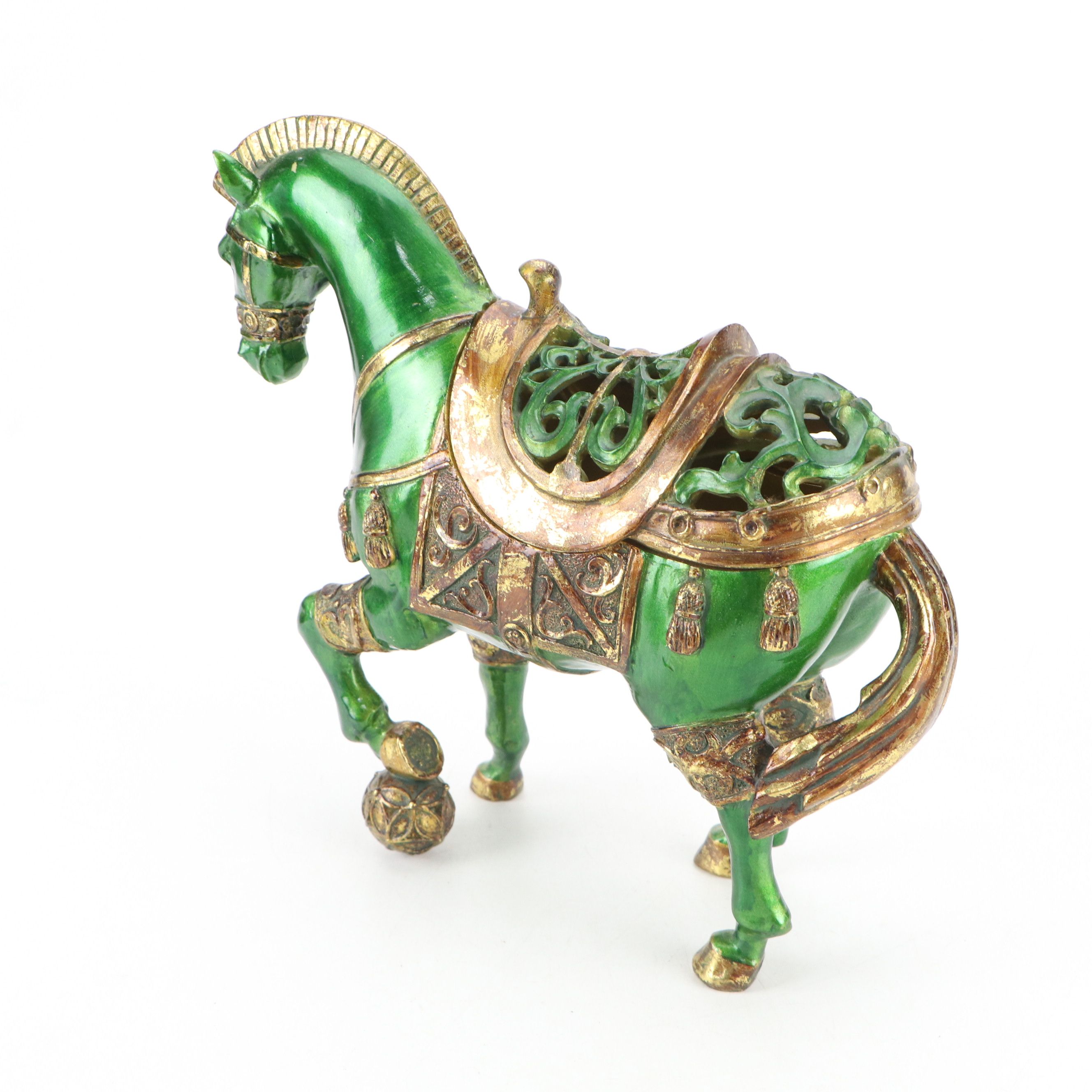 Green and Gold Finished Resin Horse Jewelry Box