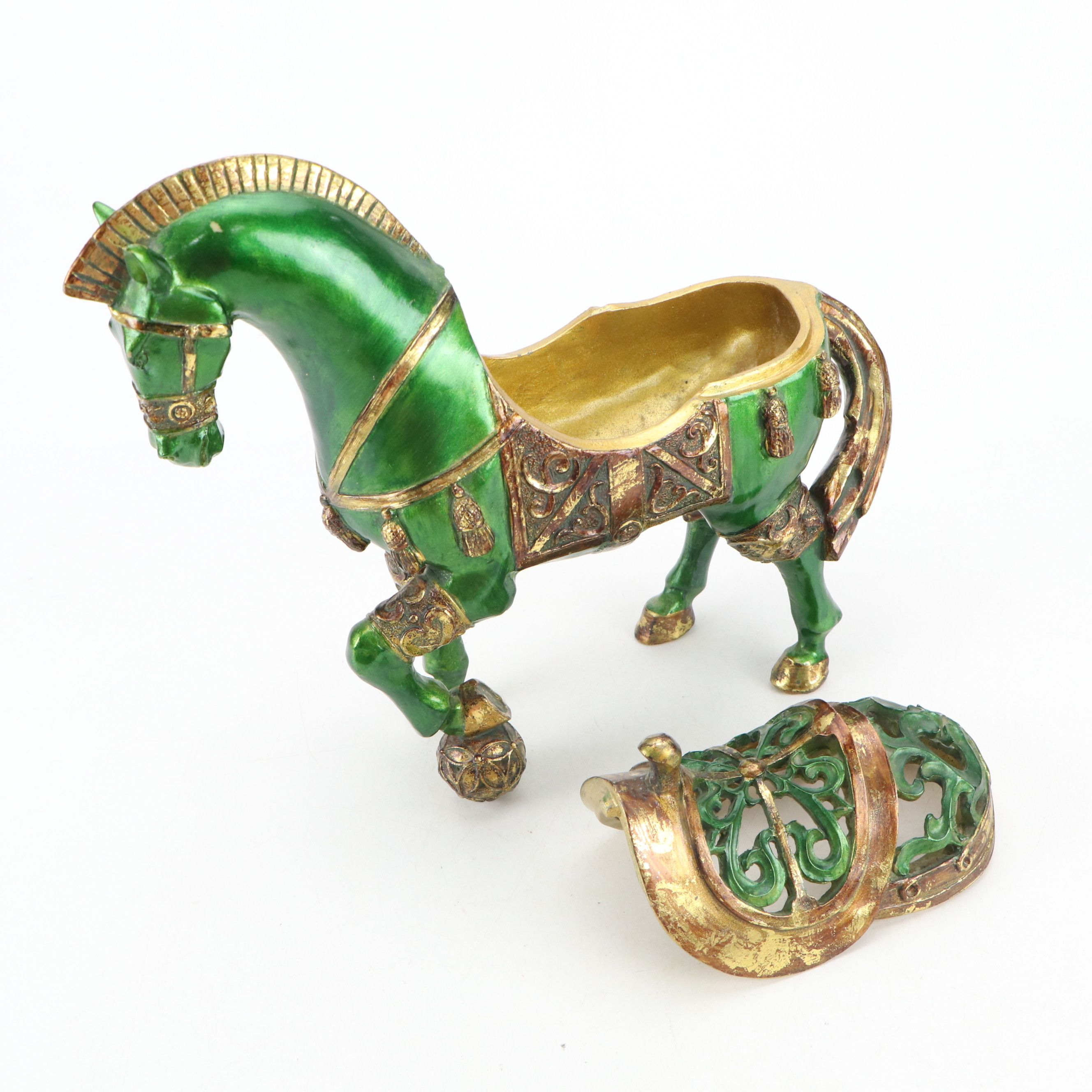 Green and Gold Finished Resin Horse Jewelry Box