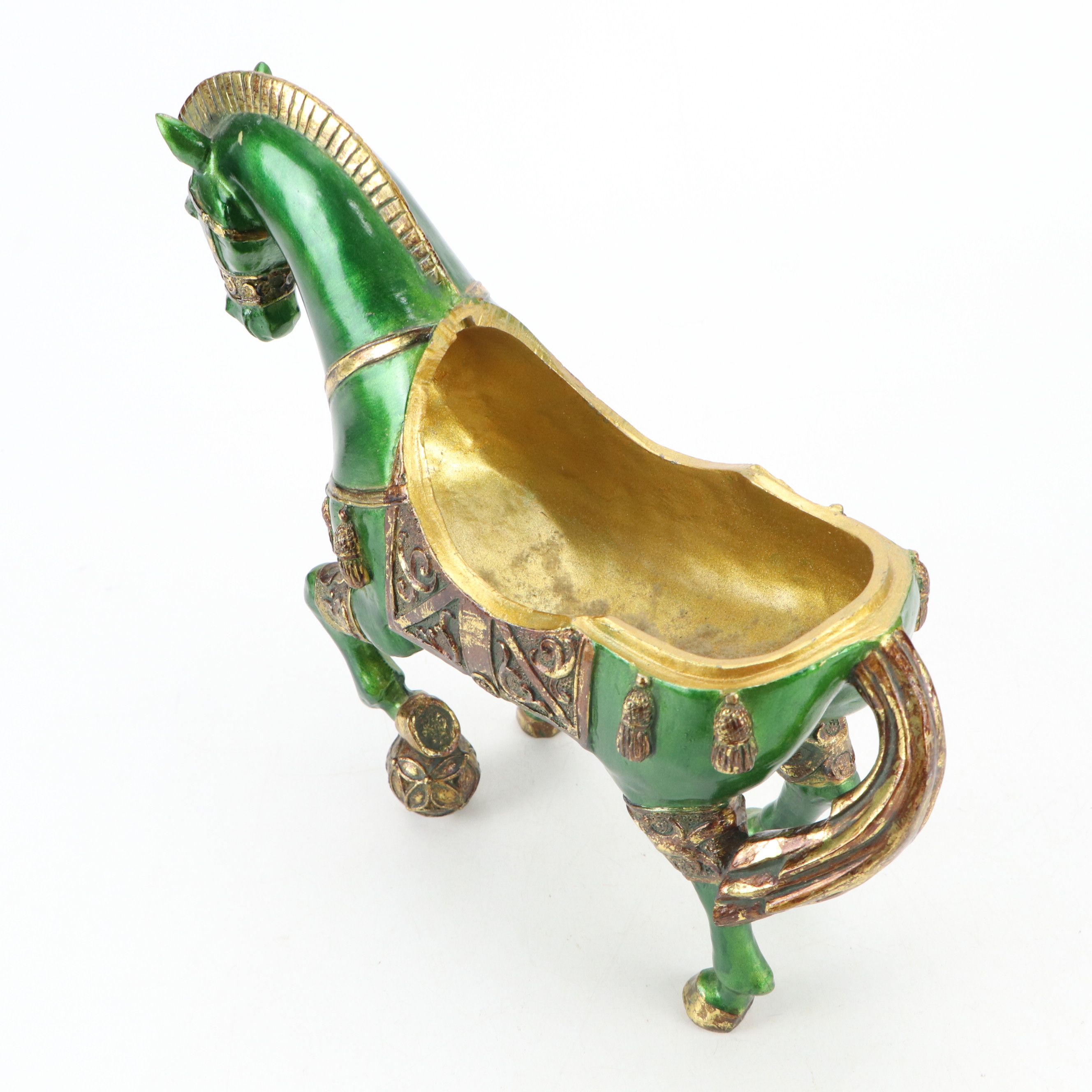 Green and Gold Finished Resin Horse Jewelry Box