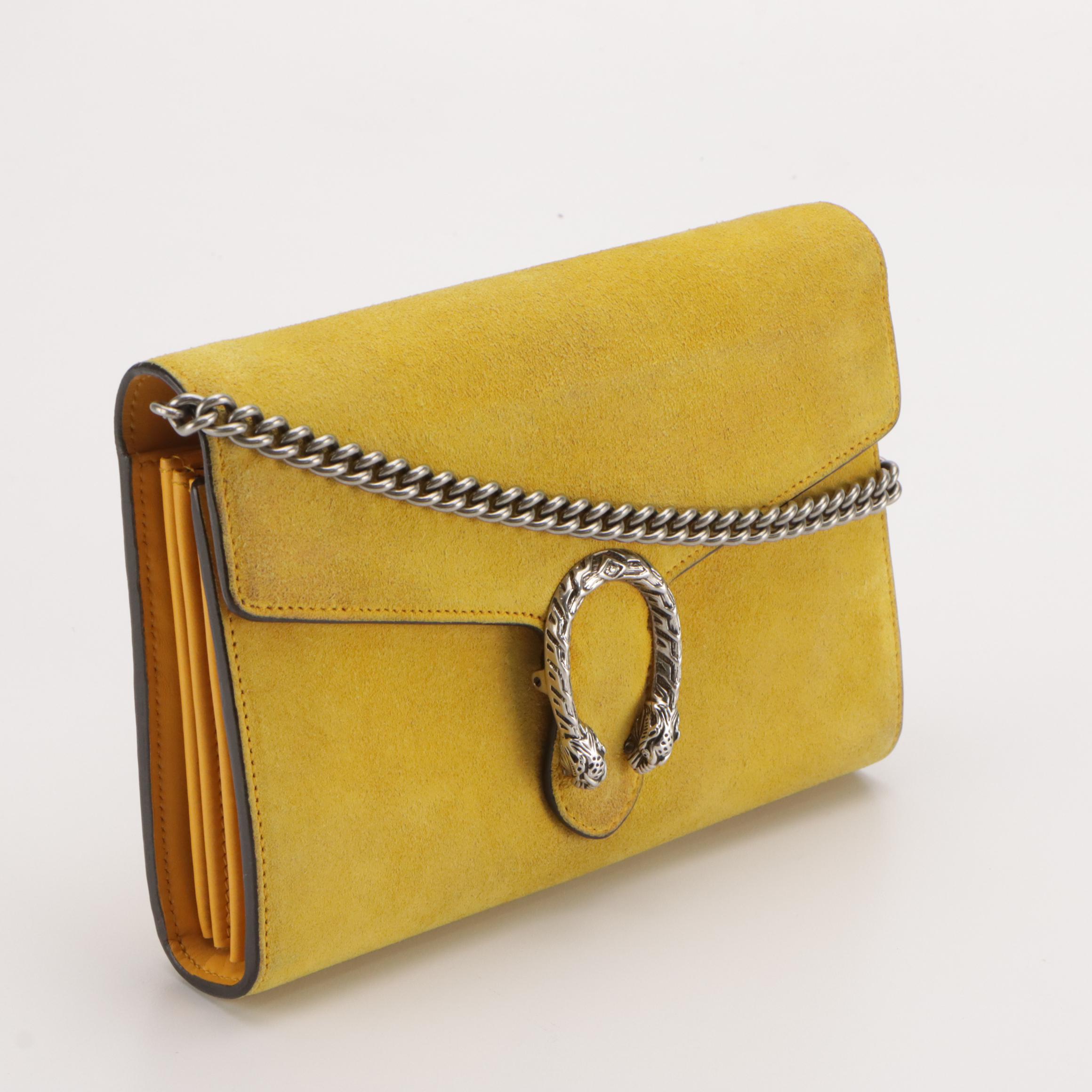 Gucci Dionysus Chain Strap Crossbody Bag in Lemon Yellow Suede and Leather