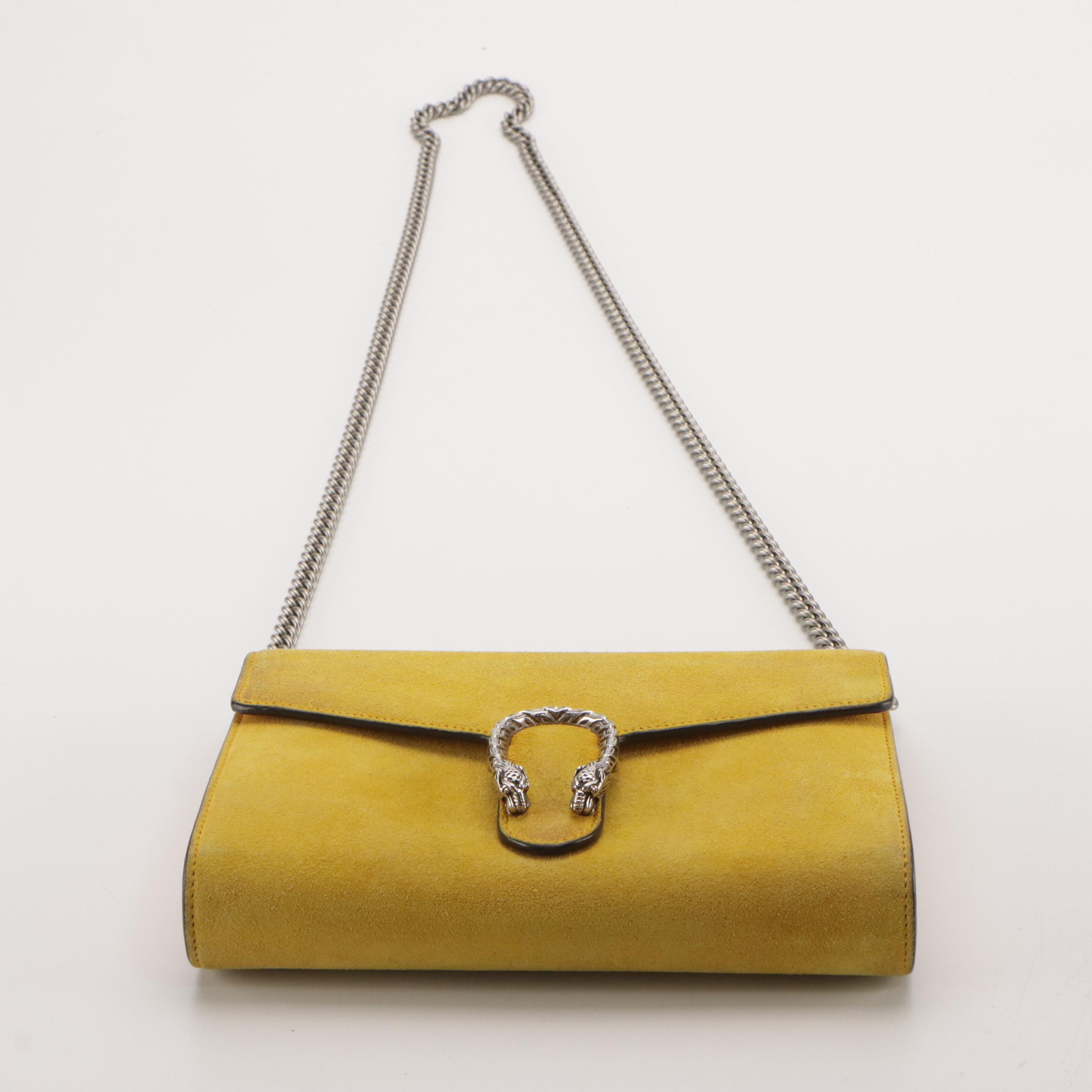 Gucci Dionysus Chain Strap Crossbody Bag in Lemon Yellow Suede and Leather