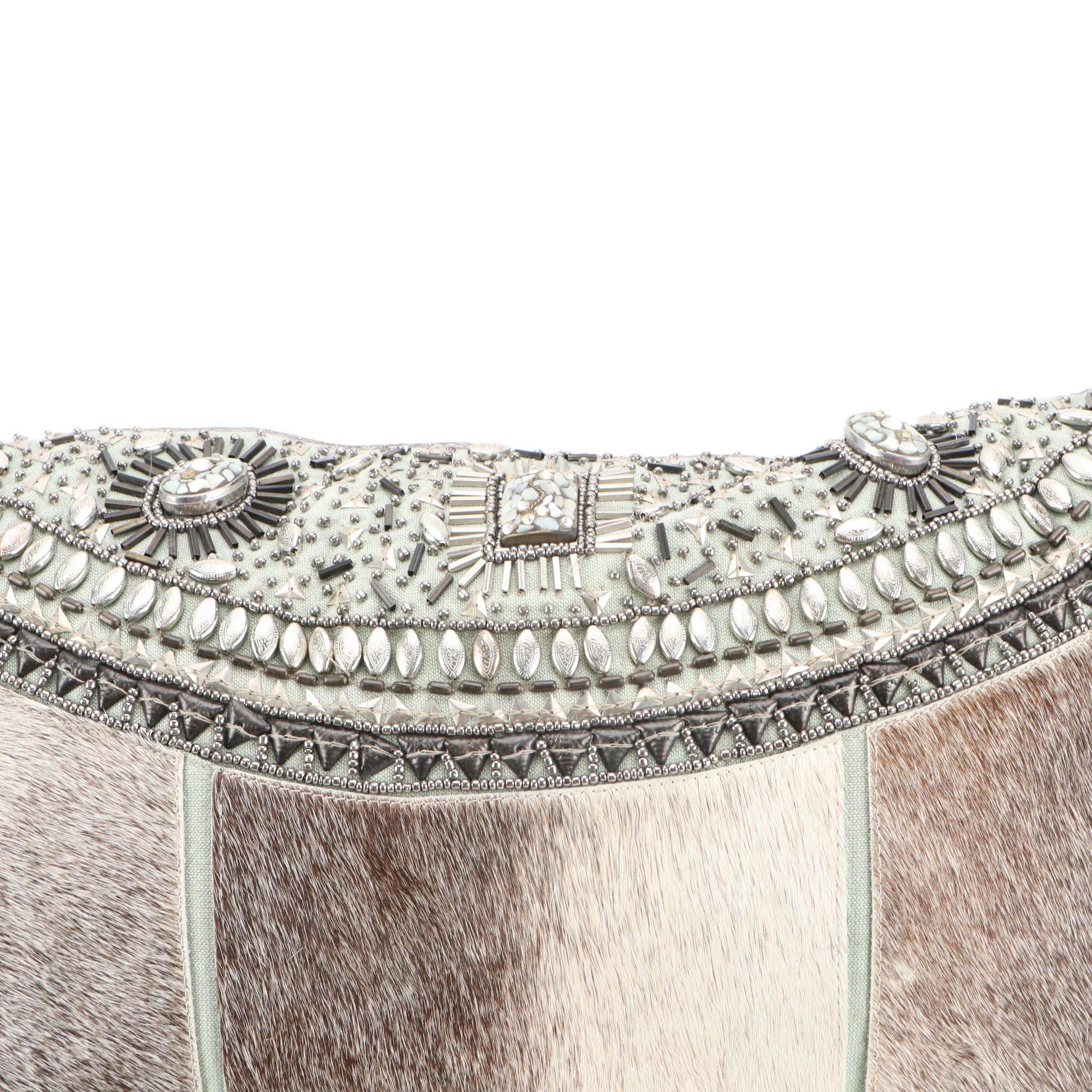 Hand-Stitched Hide Panel Accent Pillow with Beadwork Flap